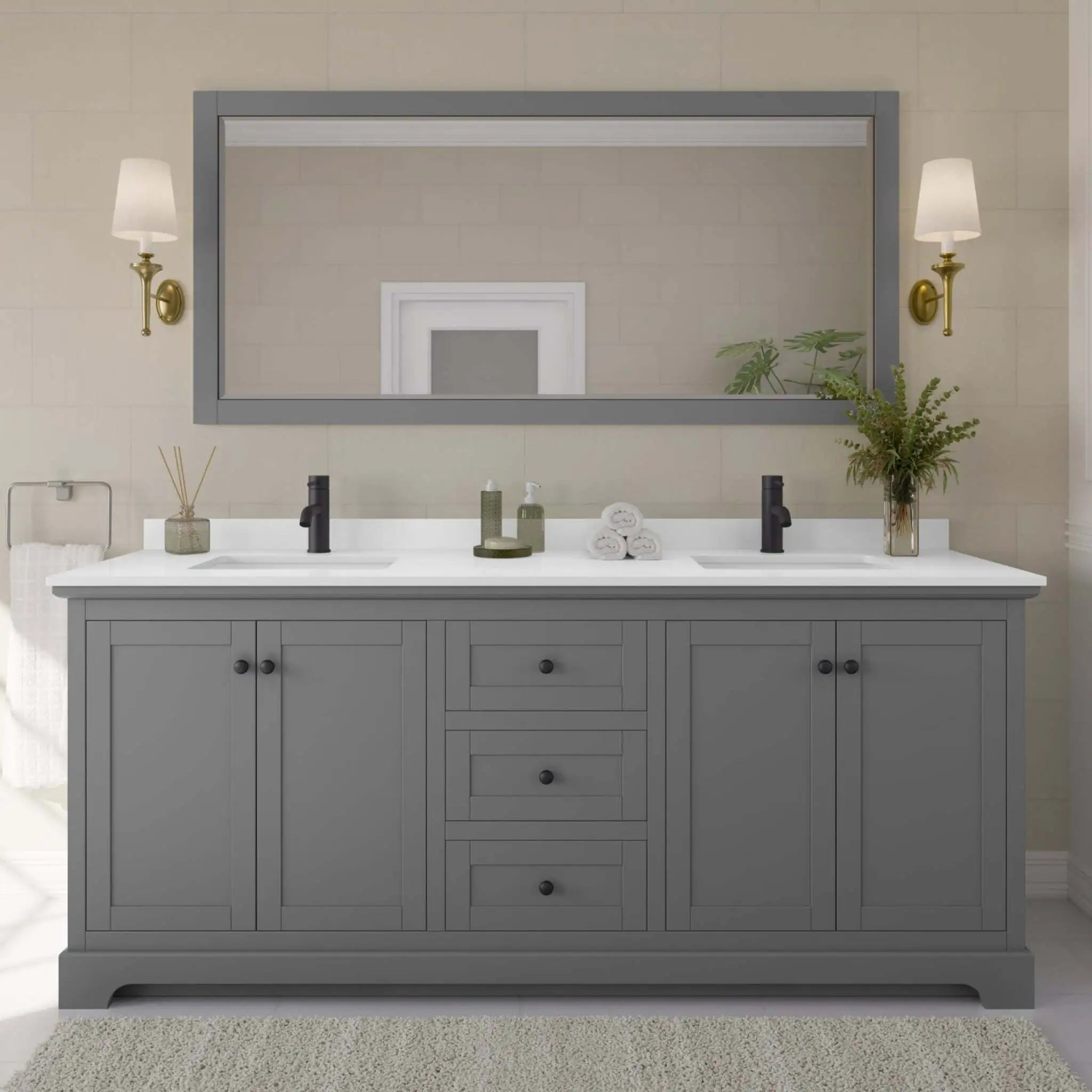 80" Avery Double Bathroom Vanity in Dark Gray with Matte Black Trim by Wyndham