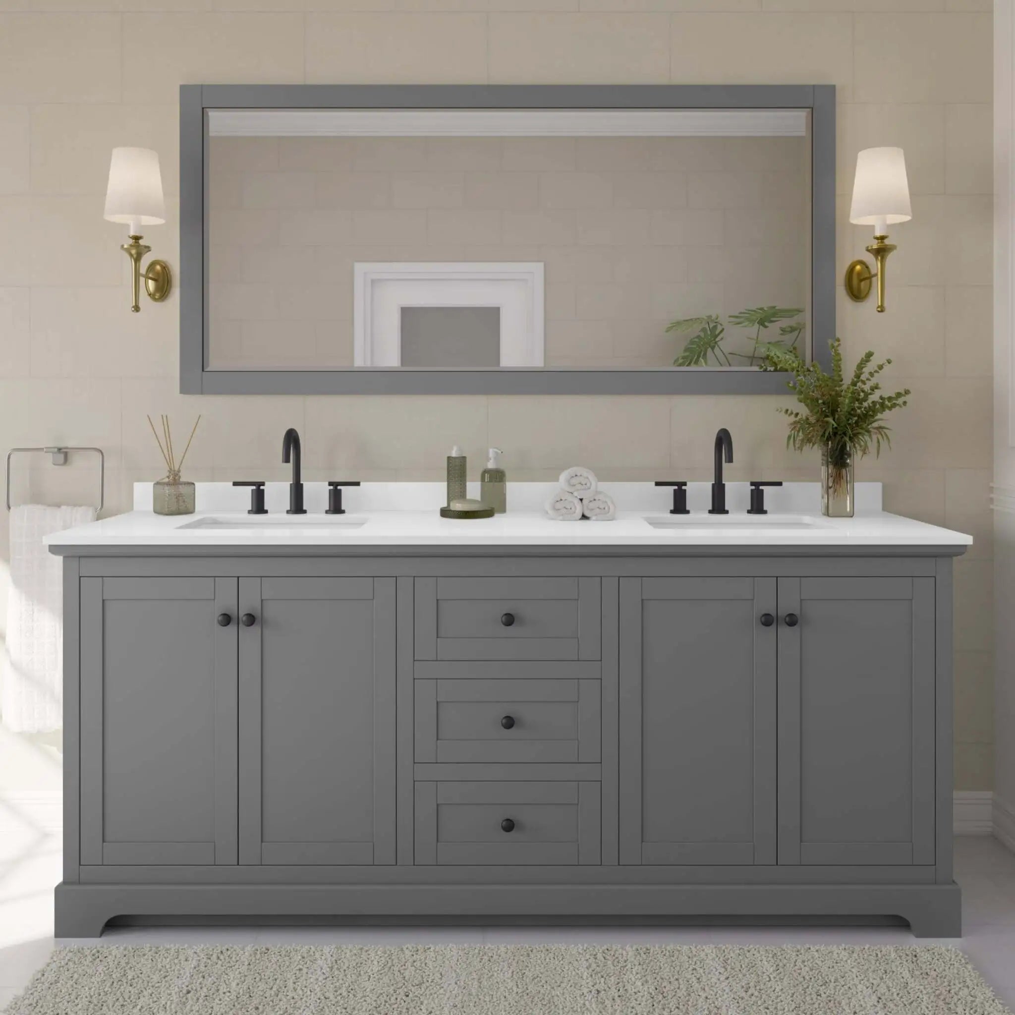 80" Avery Double Bathroom Vanity in Dark Gray with Matte Black Trim by Wyndham