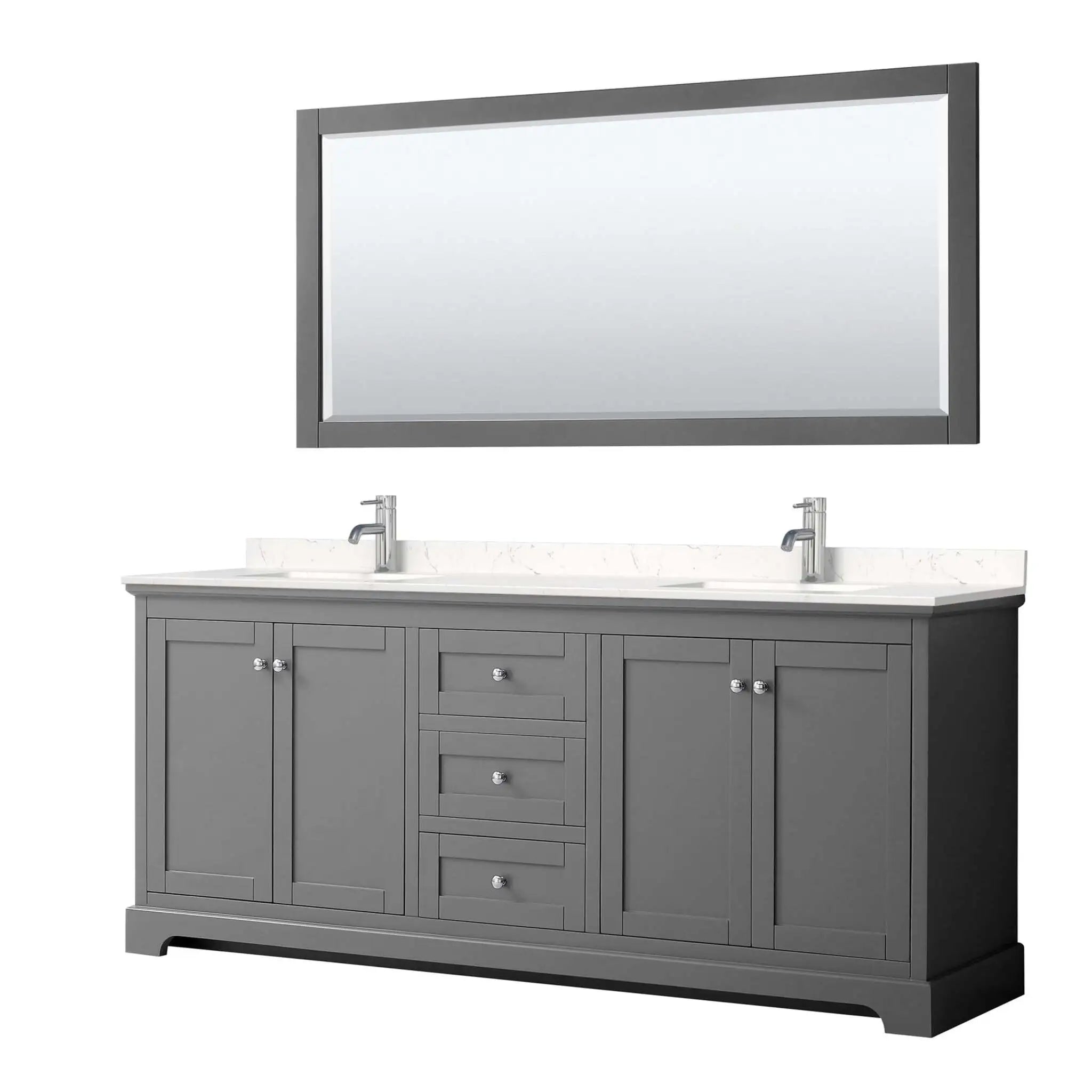 80" Avery Double Bathroom Vanity in Dark Gray with Polished Chrome Trim & 70" Mirror by Wyndham