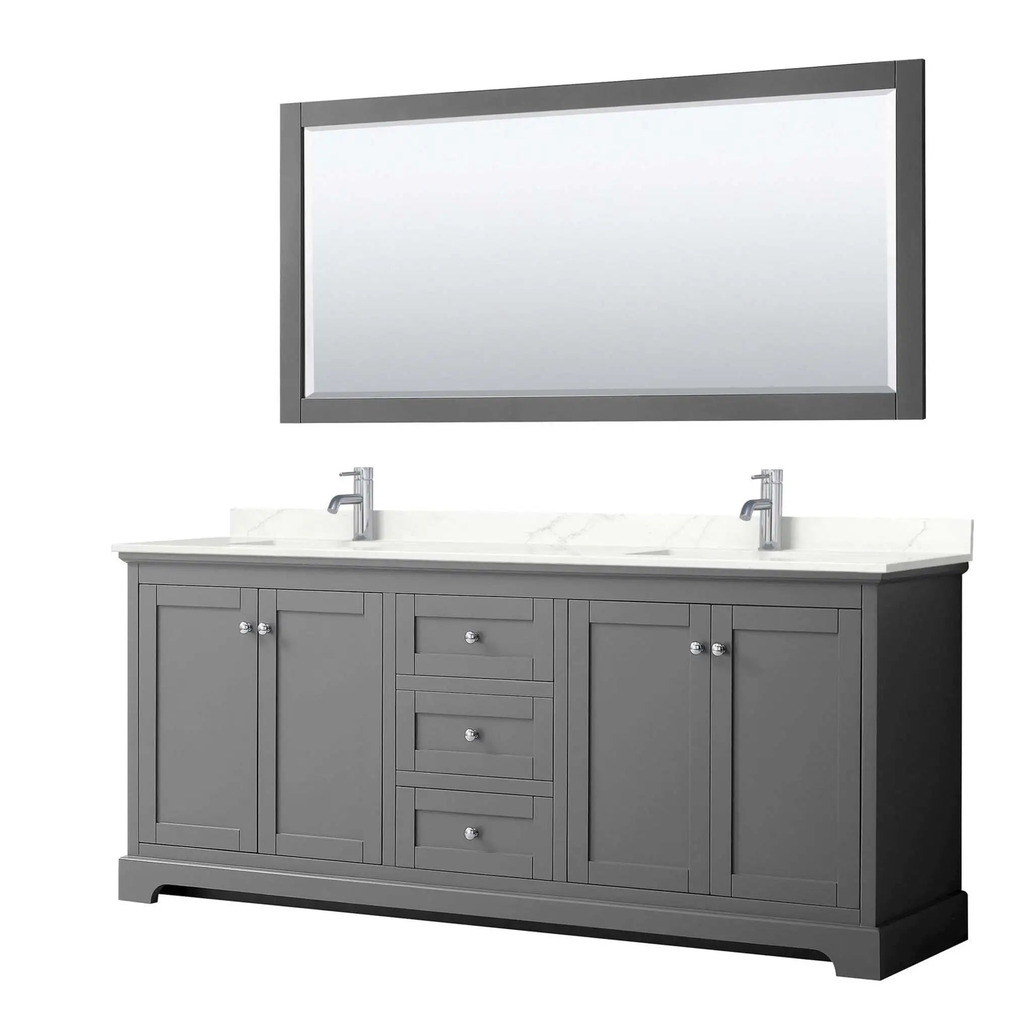 80" Avery Double Bathroom Vanity in Dark Gray with Polished Chrome Trim & 70" Mirror by Wyndham