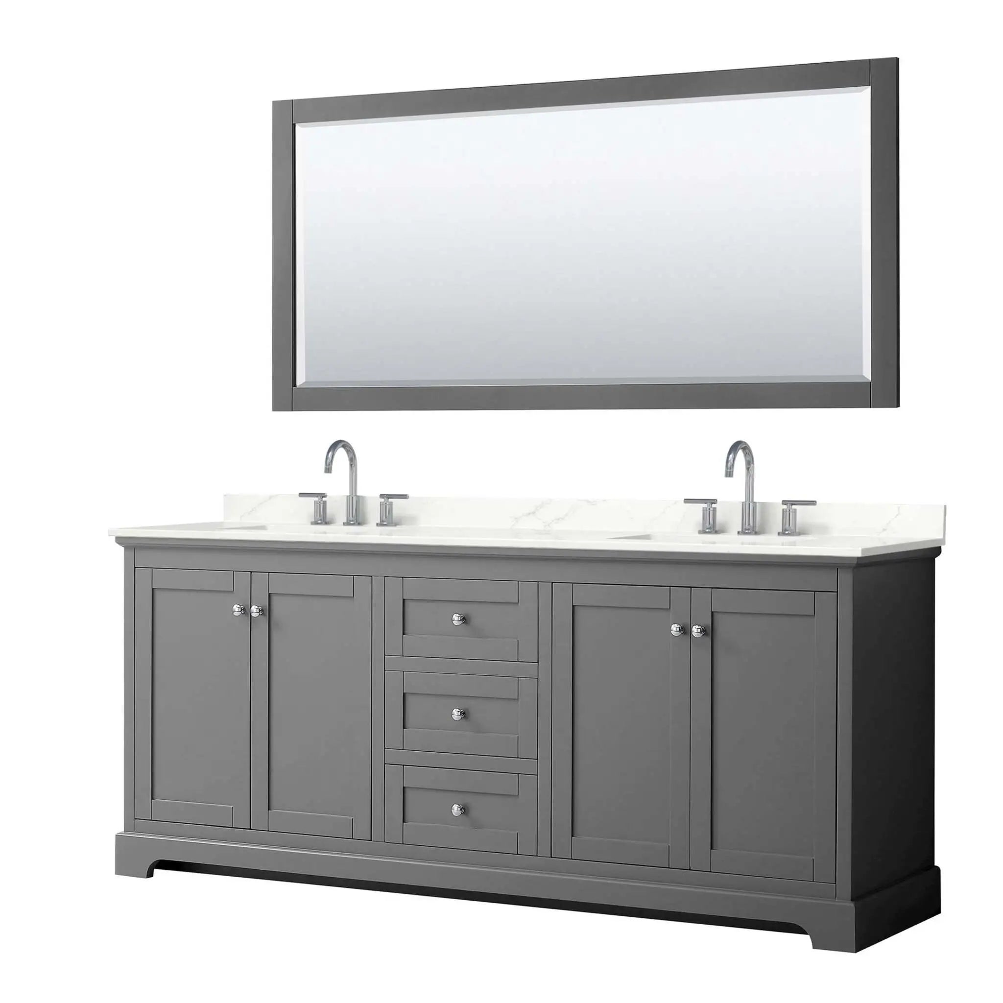 80" Avery Double Bathroom Vanity in Dark Gray with Polished Chrome Trim & 70" Mirror by Wyndham