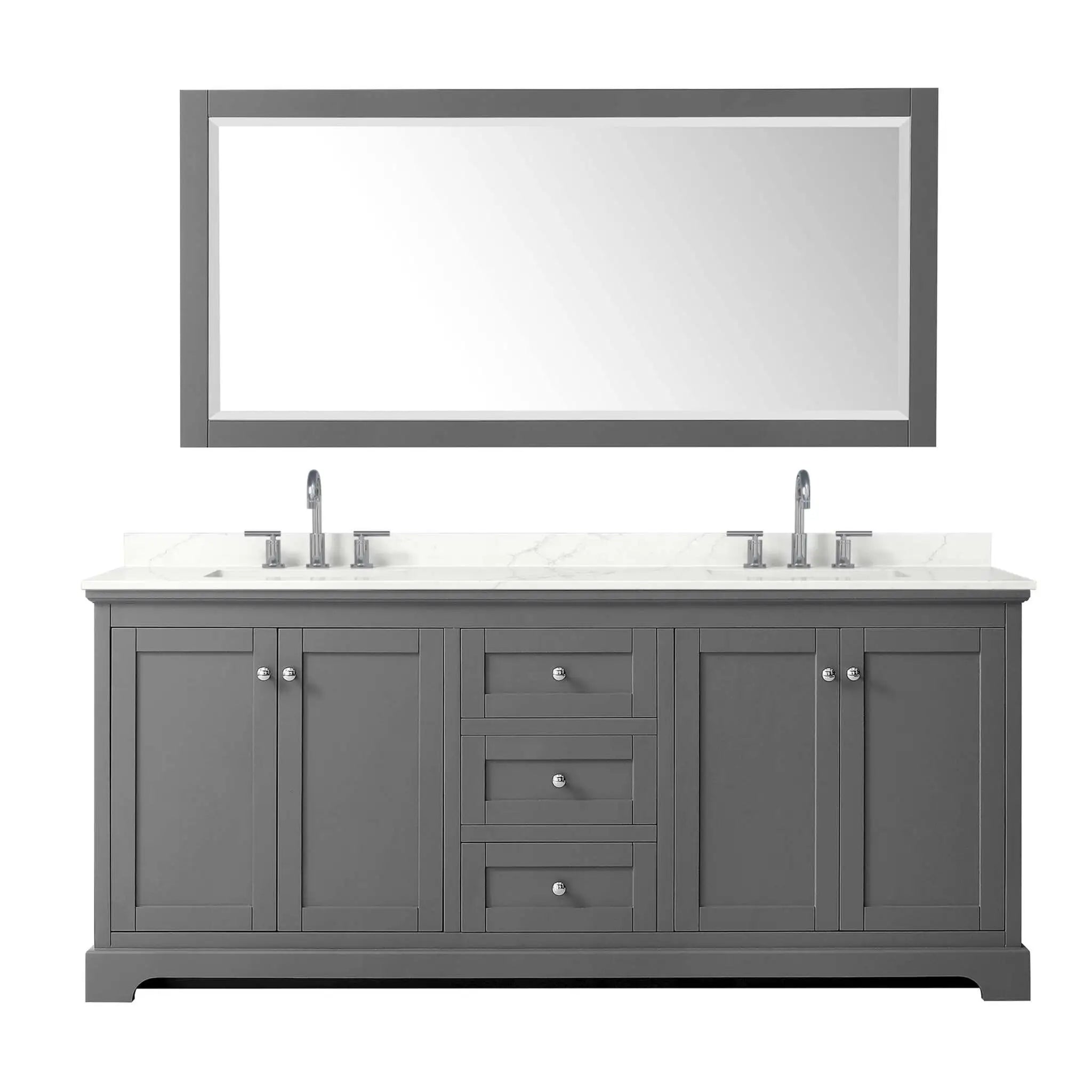 80" Avery Double Bathroom Vanity in Dark Gray with Polished Chrome Trim & 70" Mirror by Wyndham