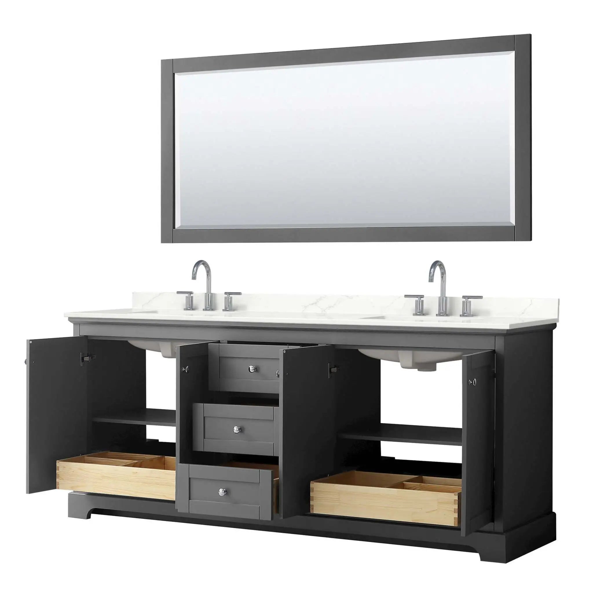 80" Avery Double Bathroom Vanity in Dark Gray with Polished Chrome Trim & 70" Mirror by Wyndham