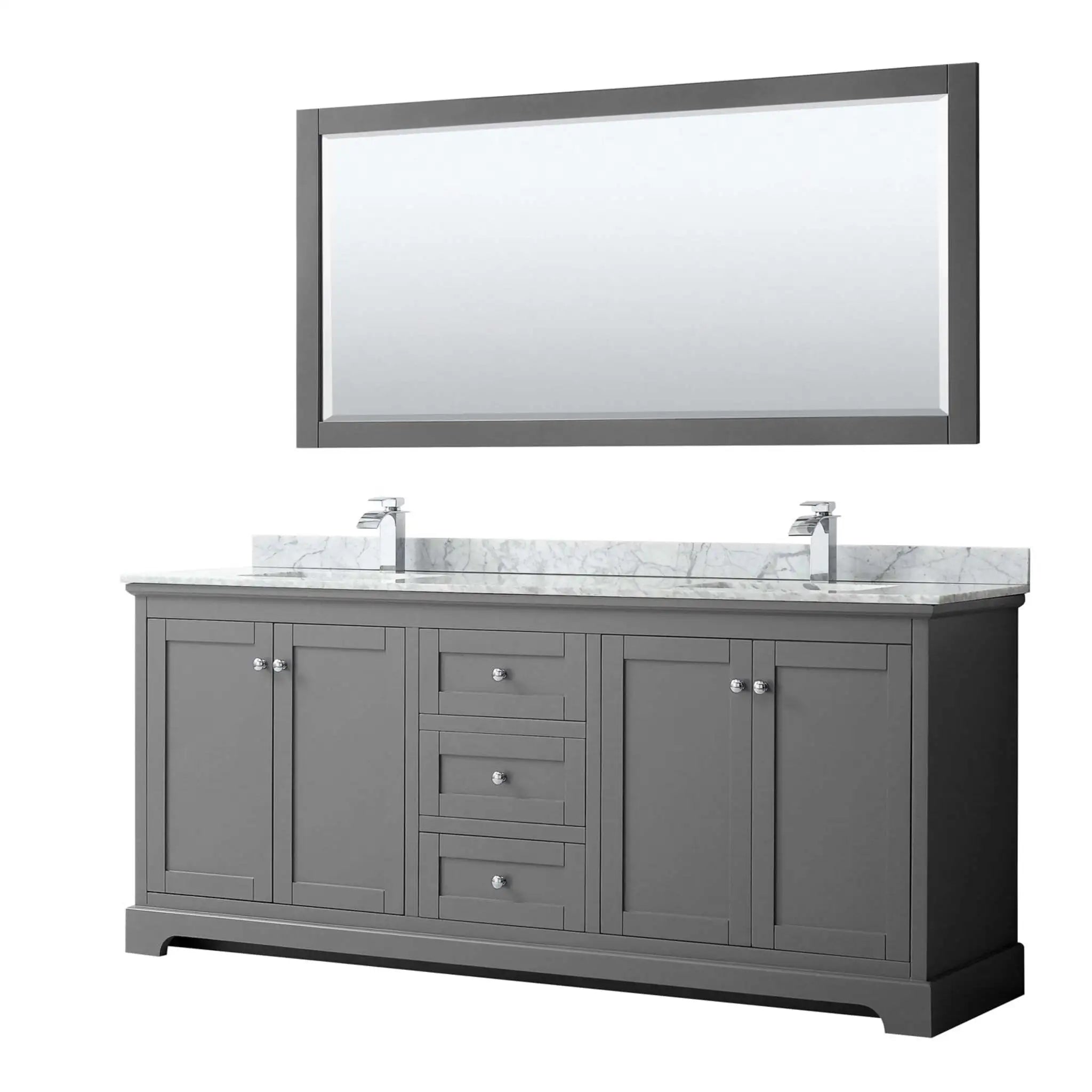 80" Avery Double Bathroom Vanity in Dark Gray with Polished Chrome Trim & 70" Mirror by Wyndham