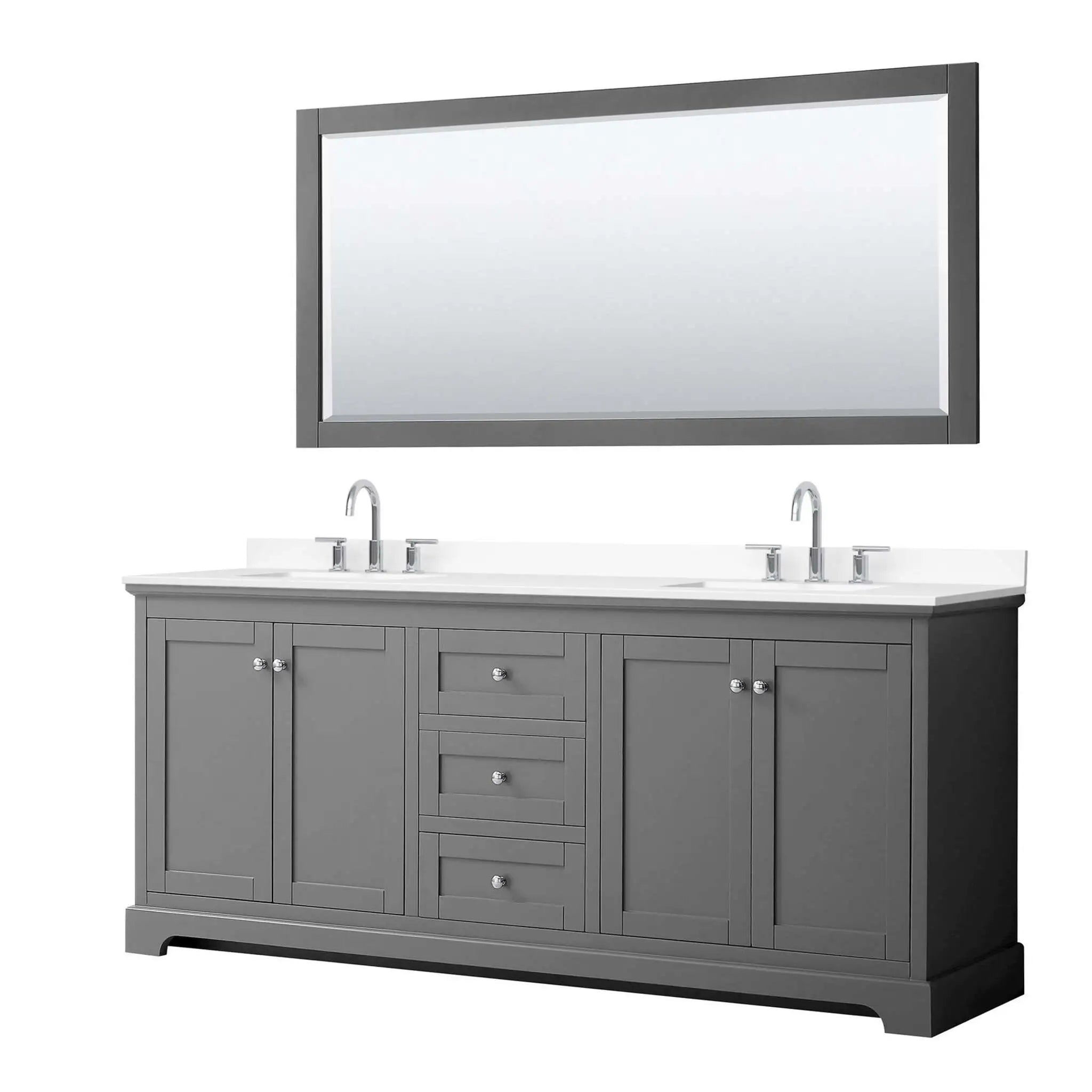 80" Avery Double Bathroom Vanity in Dark Gray with Polished Chrome Trim & 70" Mirror by Wyndham