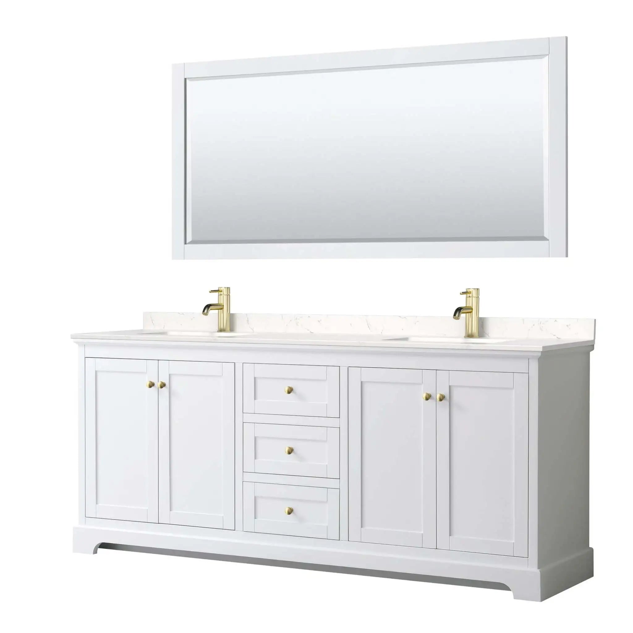 80" Avery Double Bathroom Vanity in White with Brushed Gold Trim & 70" Mirror by Wyndham