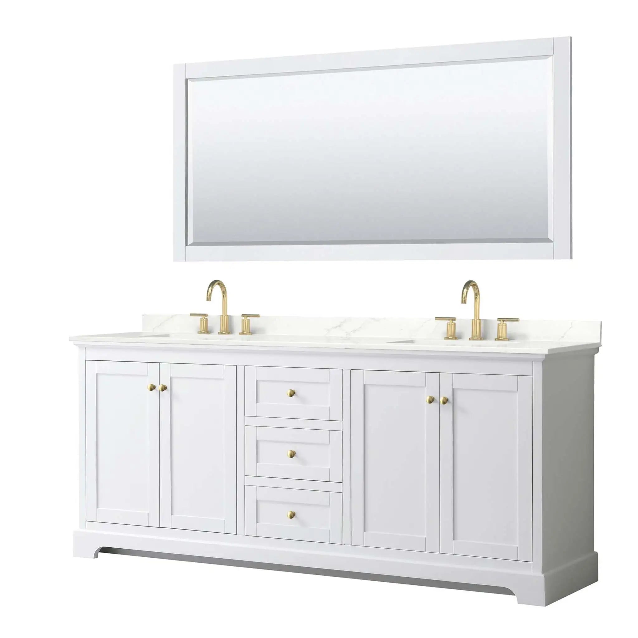 80" Avery Double Bathroom Vanity in White with Brushed Gold Trim & 70" Mirror by Wyndham