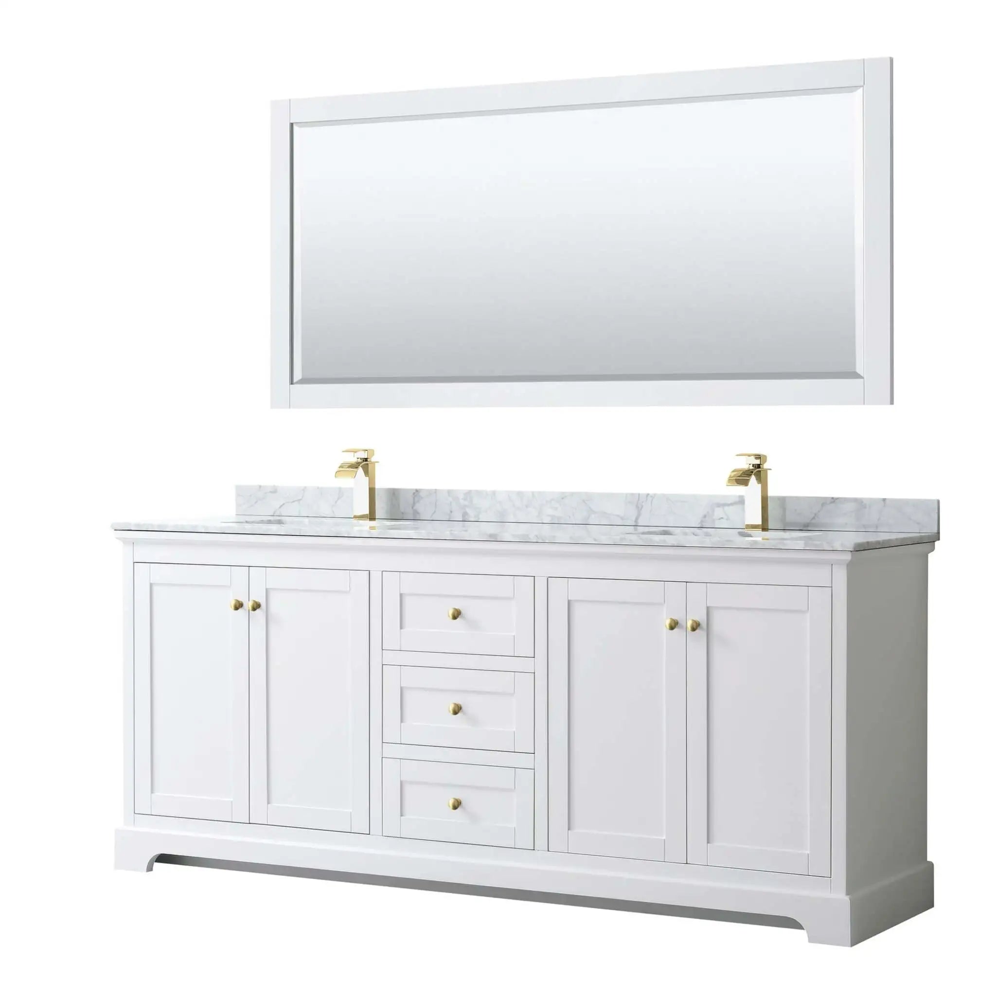 80" Avery Double Bathroom Vanity in White with Brushed Gold Trim & 70" Mirror by Wyndham