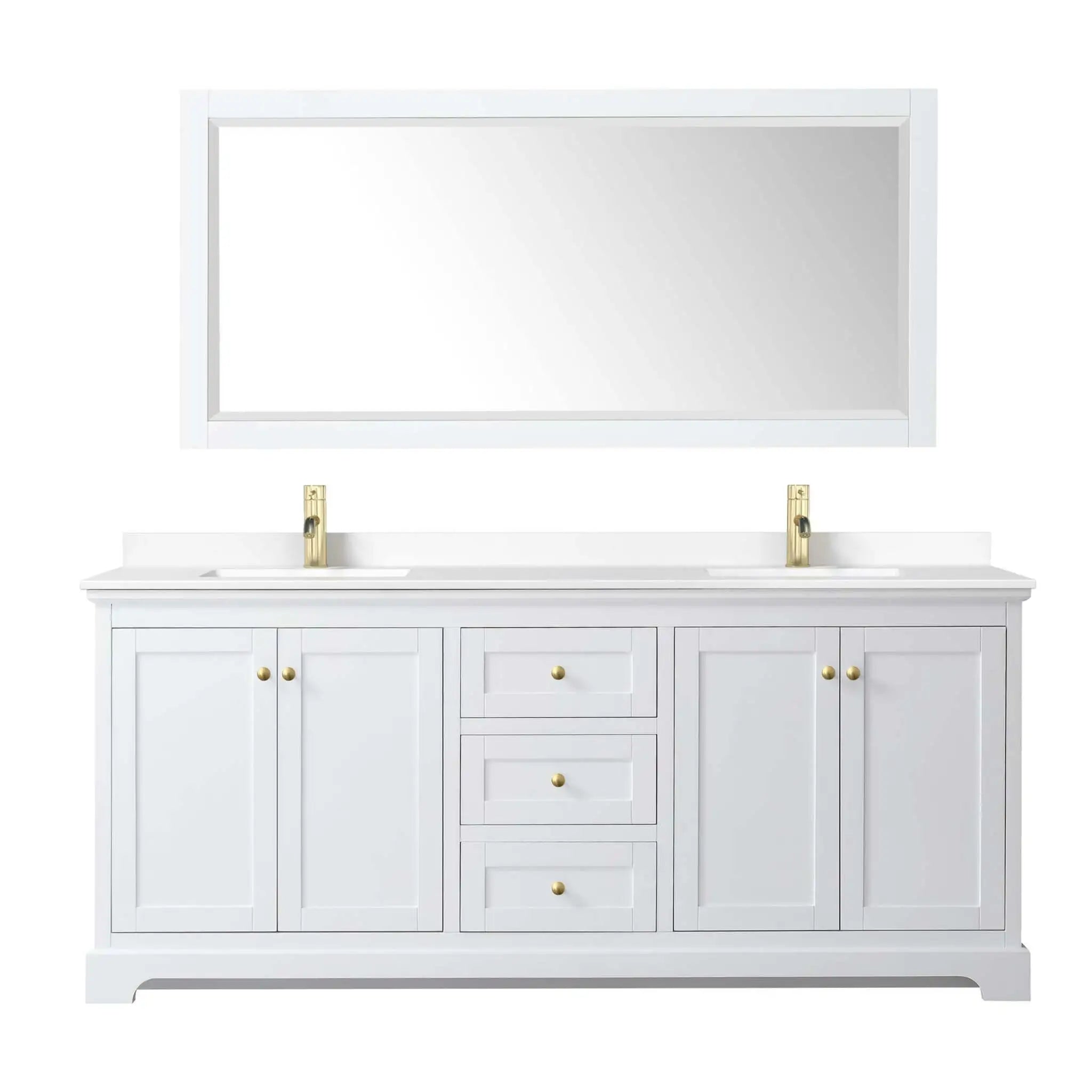 80" Avery Double Bathroom Vanity in White with Brushed Gold Trim & 70" Mirror by Wyndham