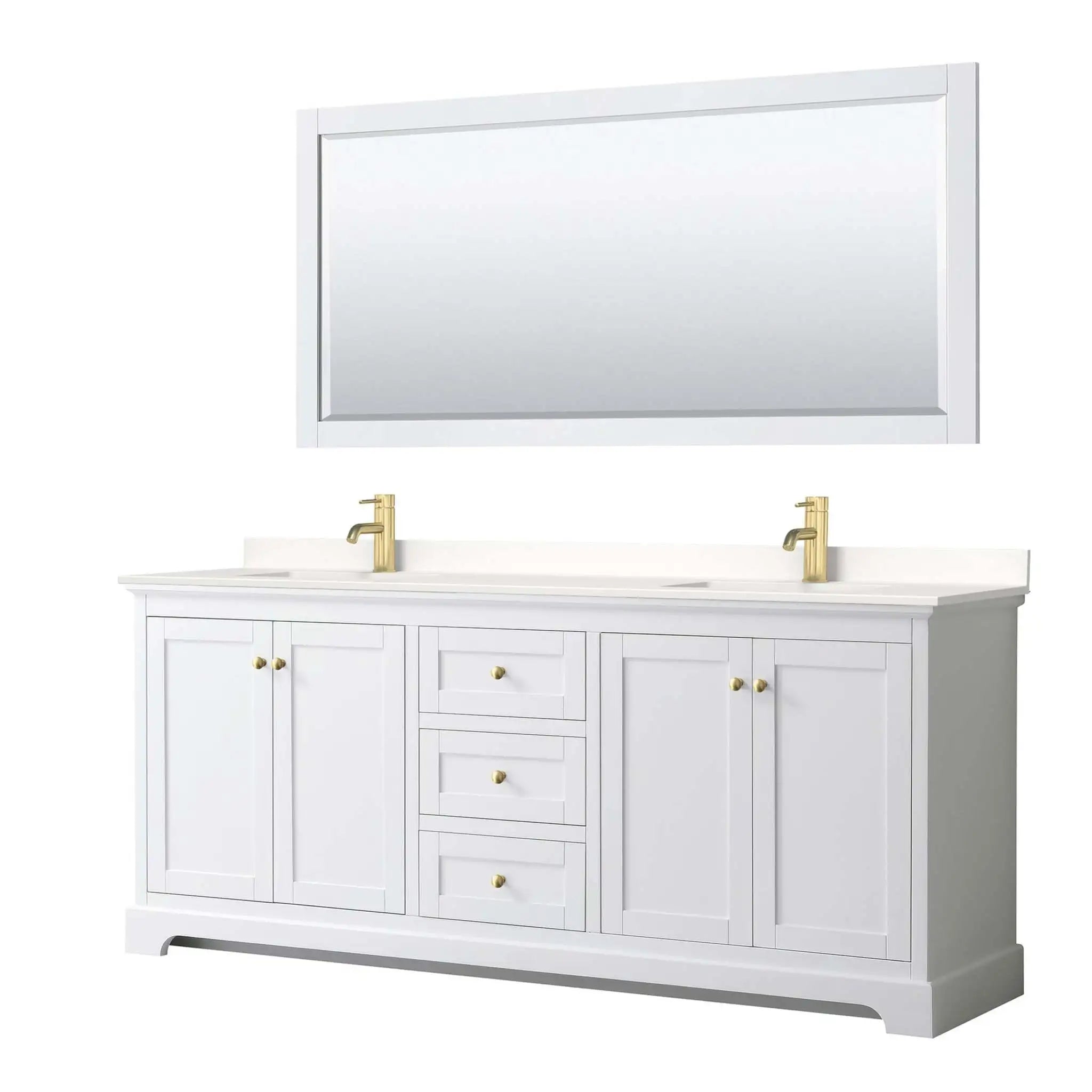 80" Avery Double Bathroom Vanity in White with Brushed Gold Trim & 70" Mirror by Wyndham