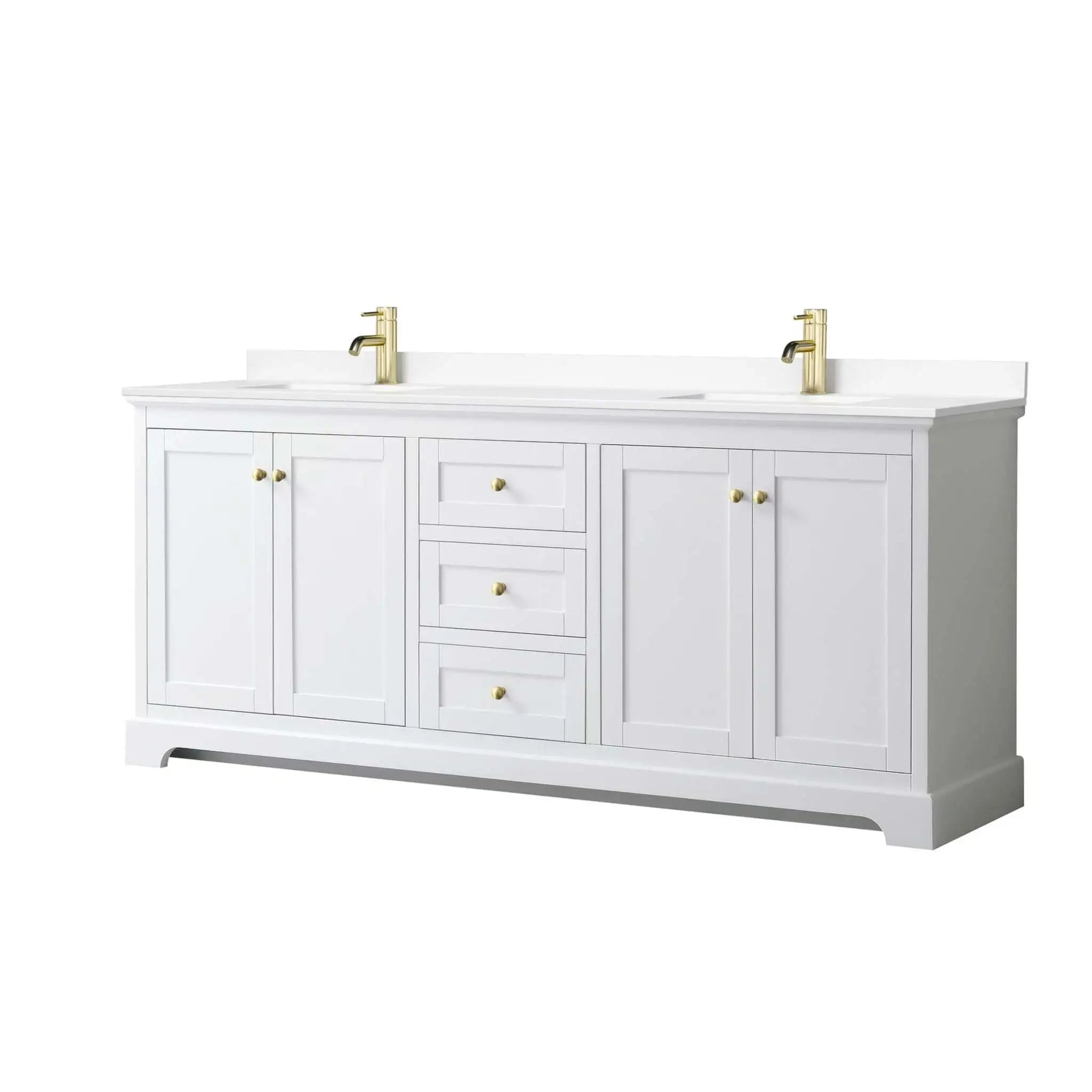 80" Avery Double Bathroom Vanity in White with Brushed Gold Trim by Wyndham