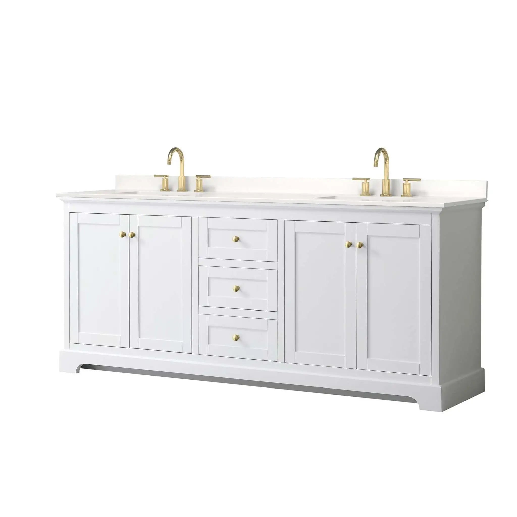 80" Avery Double Bathroom Vanity in White with Brushed Gold Trim by Wyndham