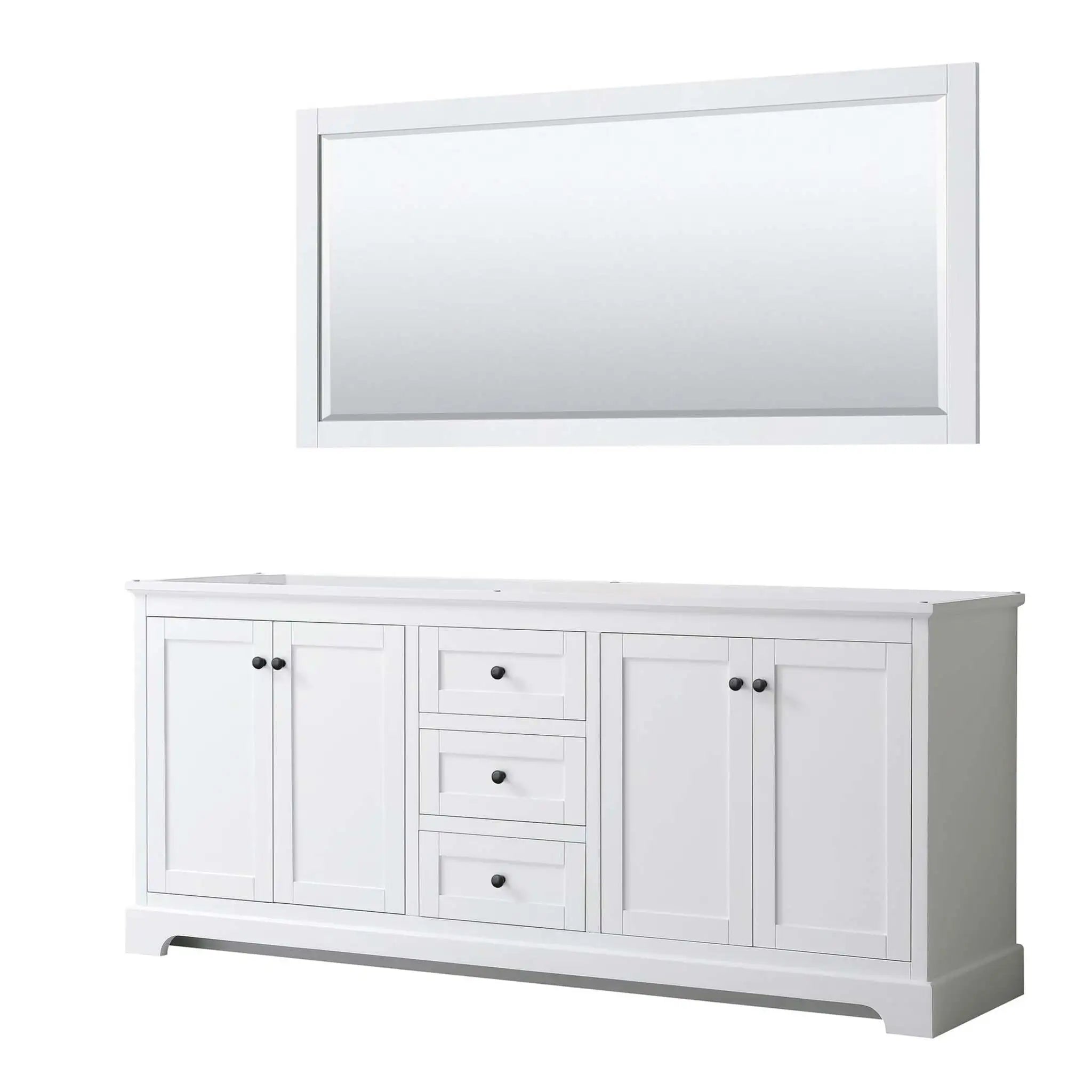80" Avery Double Bathroom Vanity in White with Matte Black Trim & 70" Mirror by Wyndham