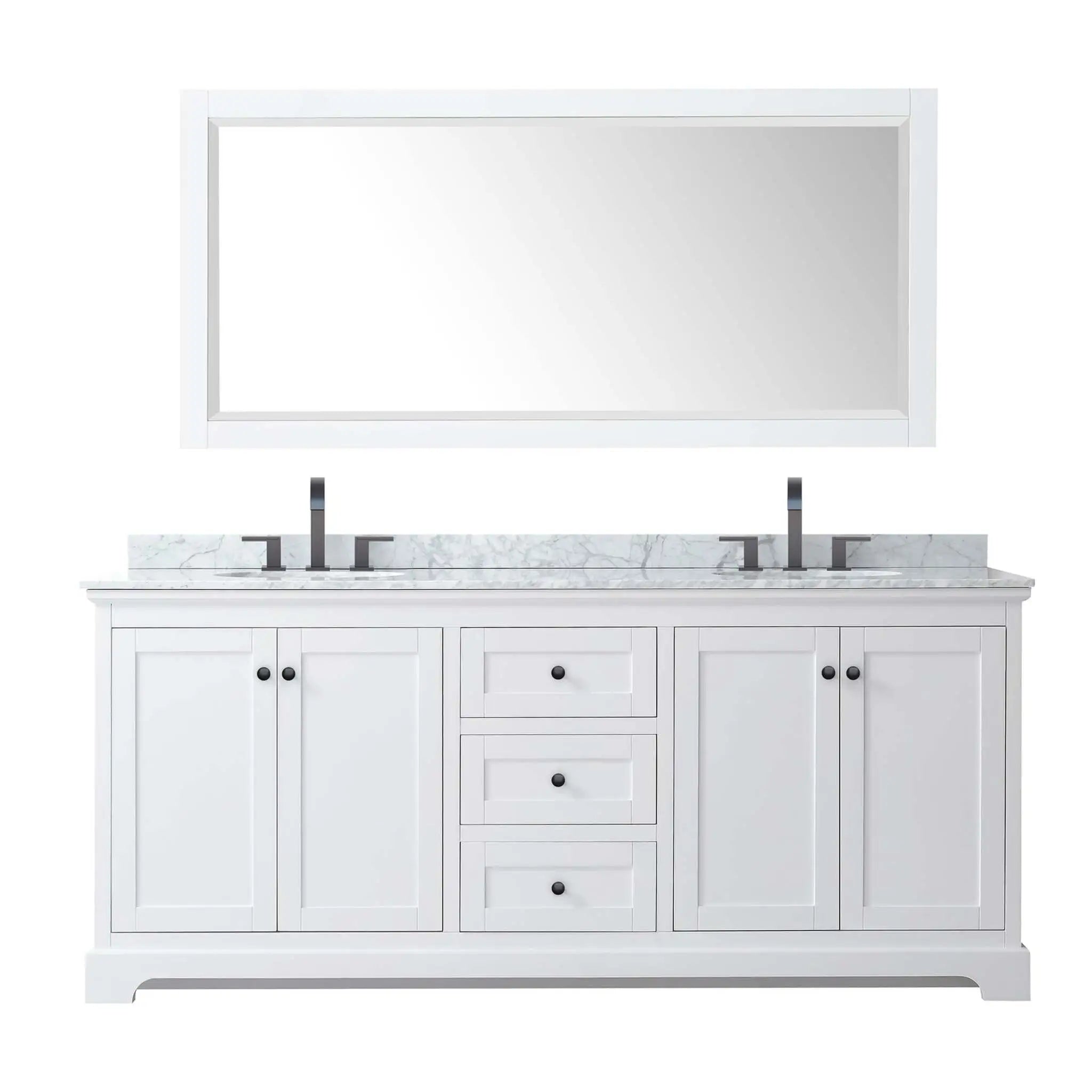 80" Avery Double Bathroom Vanity in White with Matte Black Trim & 70" Mirror by Wyndham