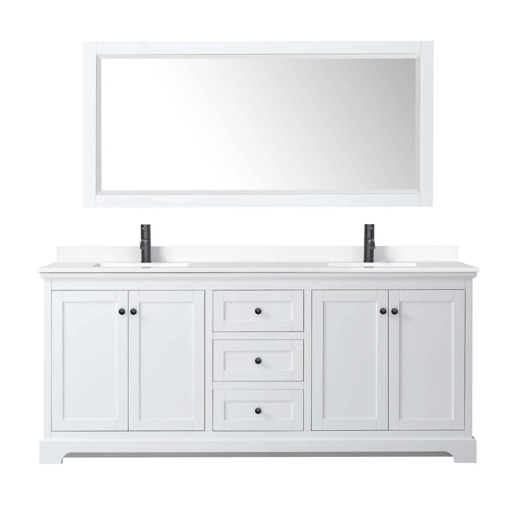 80" Avery Double Bathroom Vanity in White with Matte Black Trim & 70" Mirror by Wyndham