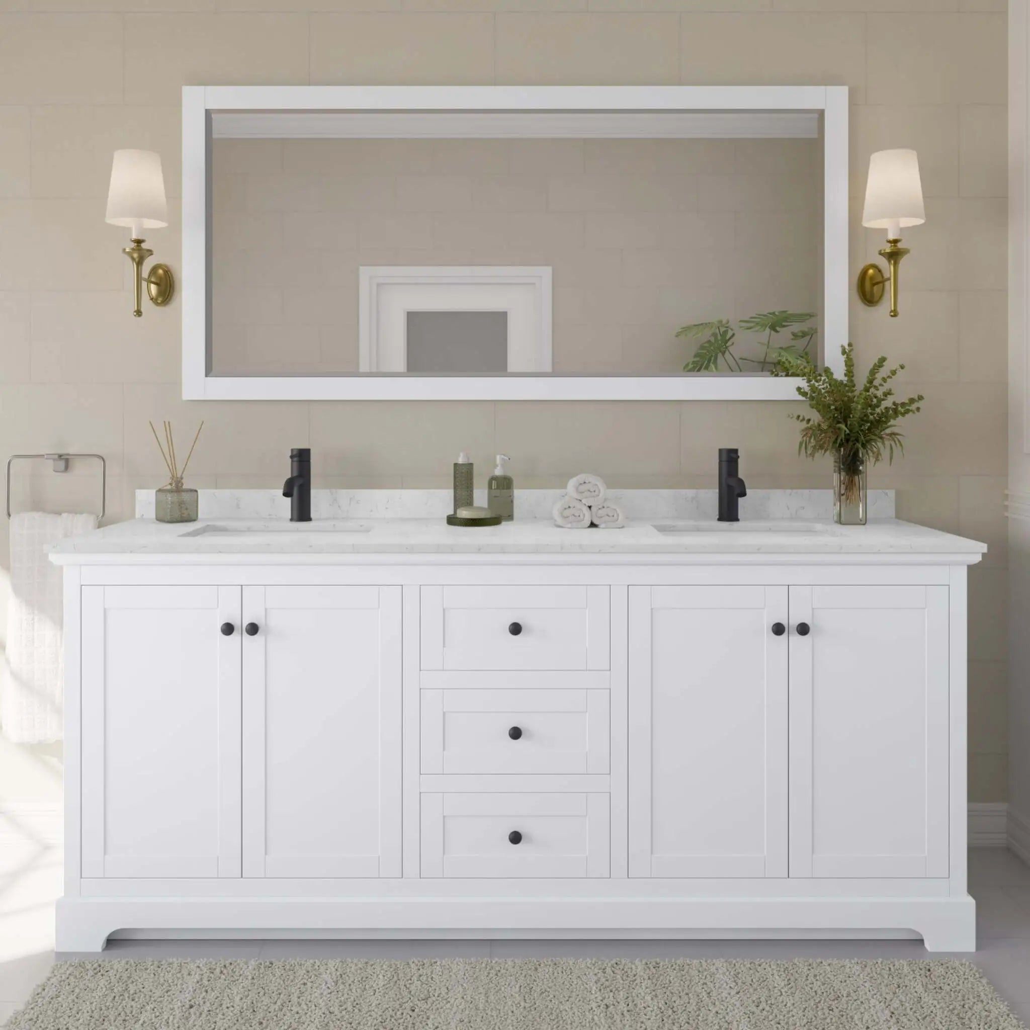 80" Avery Double Bathroom Vanity in White with Matte Black Trim by Wyndham