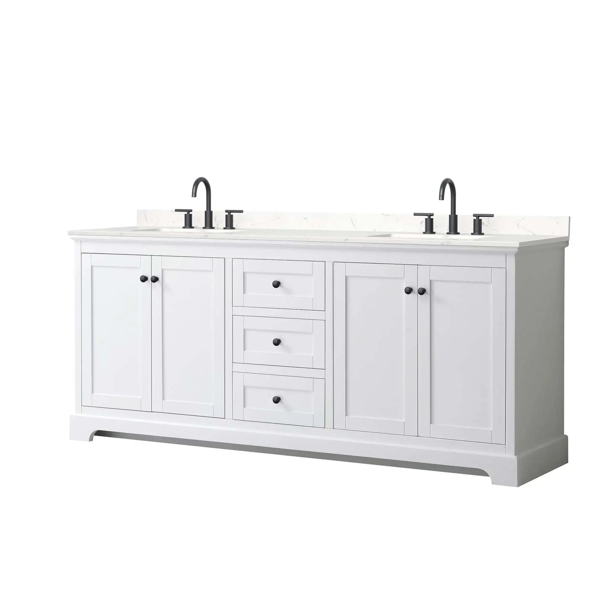80" Avery Double Bathroom Vanity in White with Matte Black Trim by Wyndham