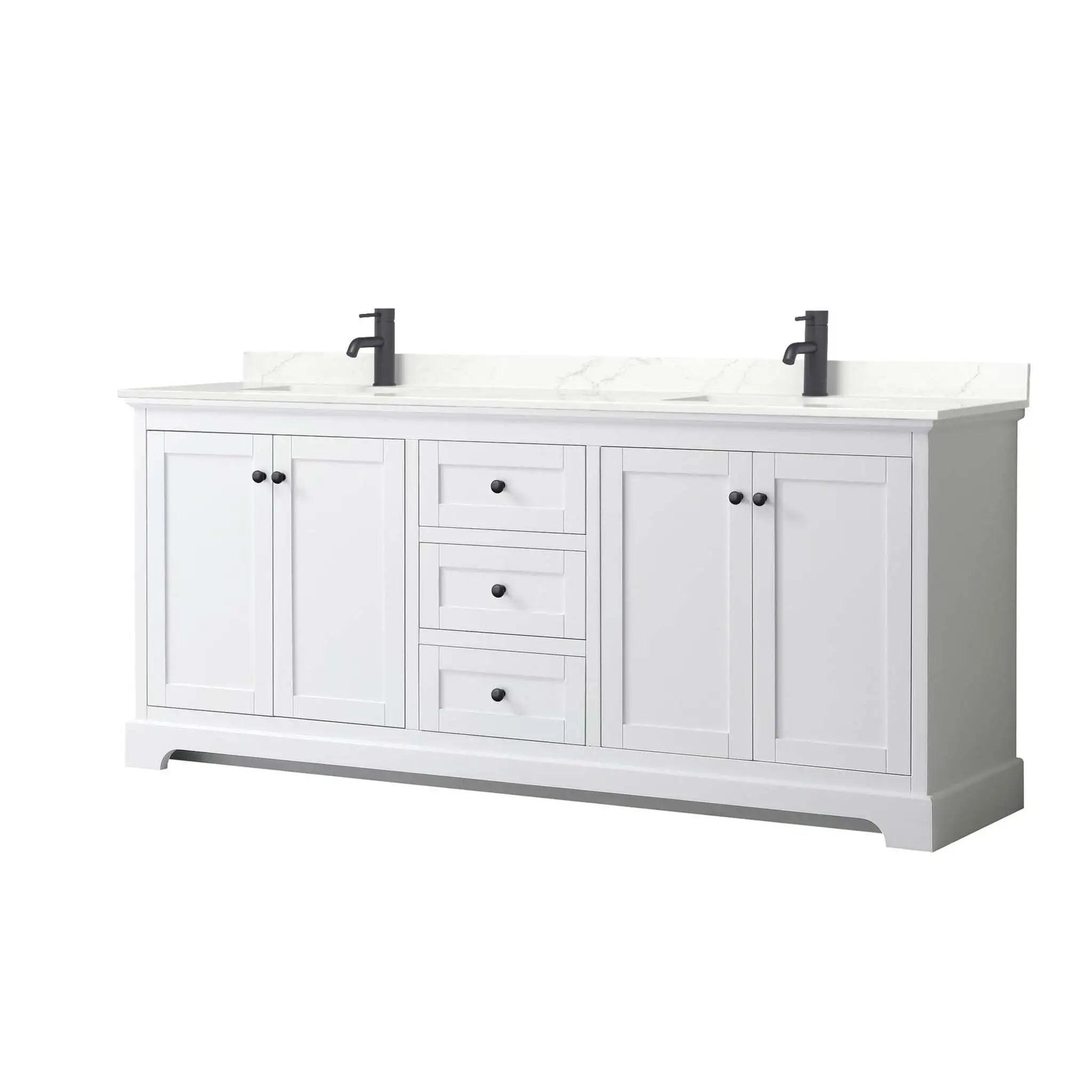 80" Avery Double Bathroom Vanity in White with Matte Black Trim by Wyndham