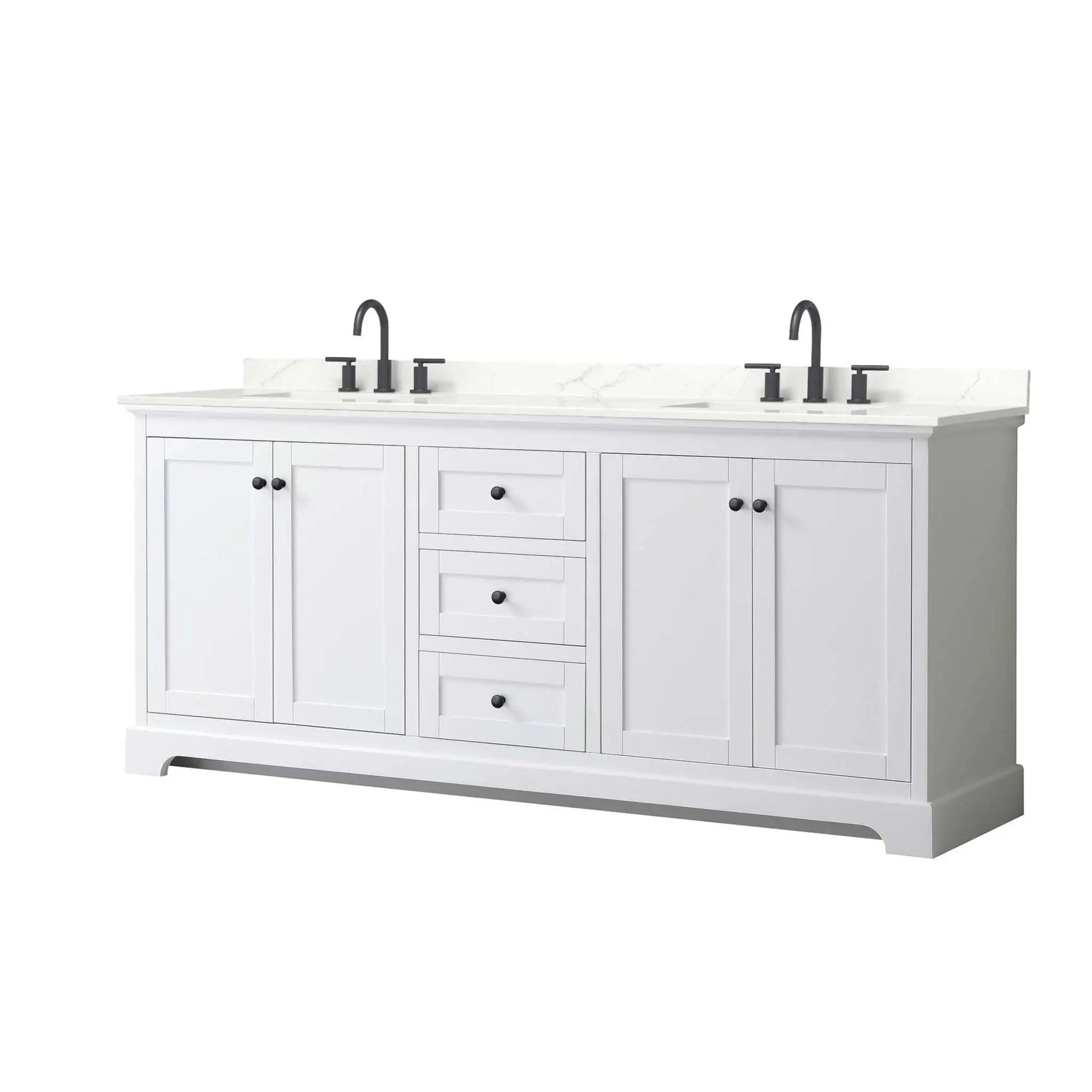 80" Avery Double Bathroom Vanity in White with Matte Black Trim by Wyndham