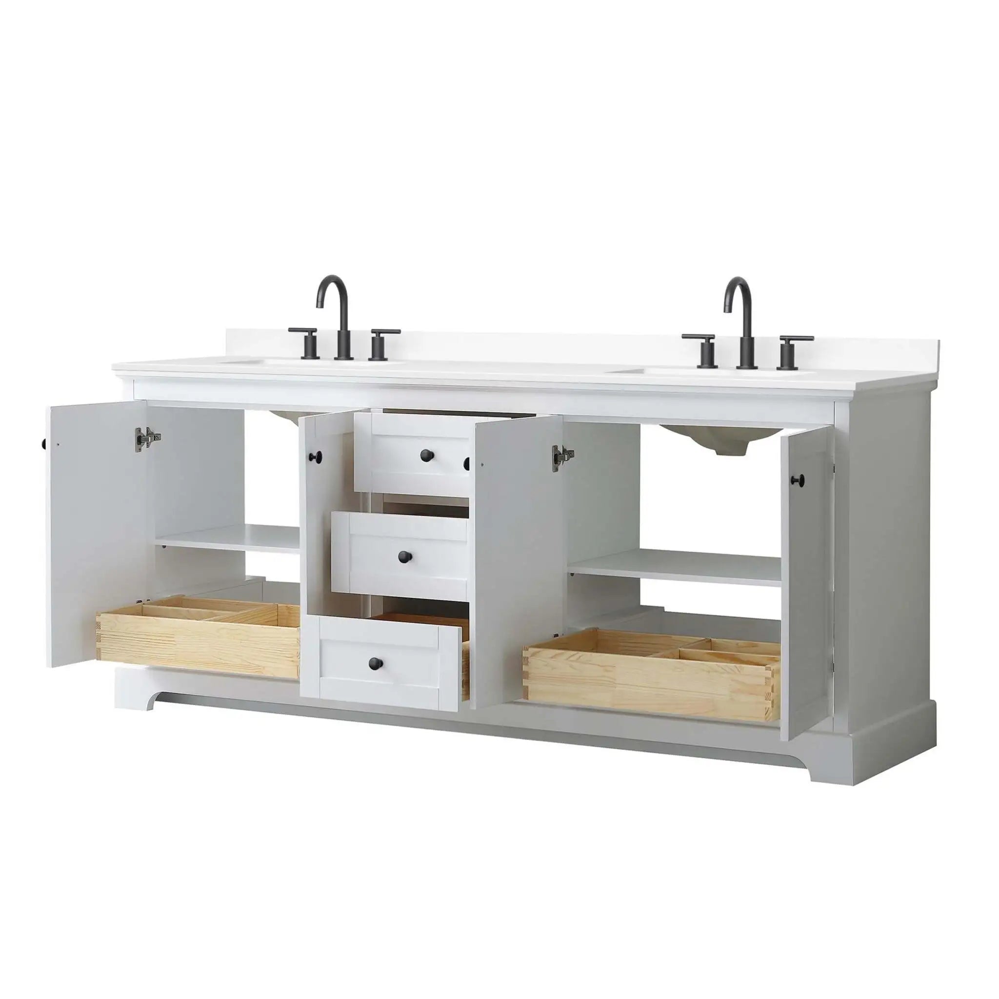 80" Avery Double Bathroom Vanity in White with Matte Black Trim by Wyndham
