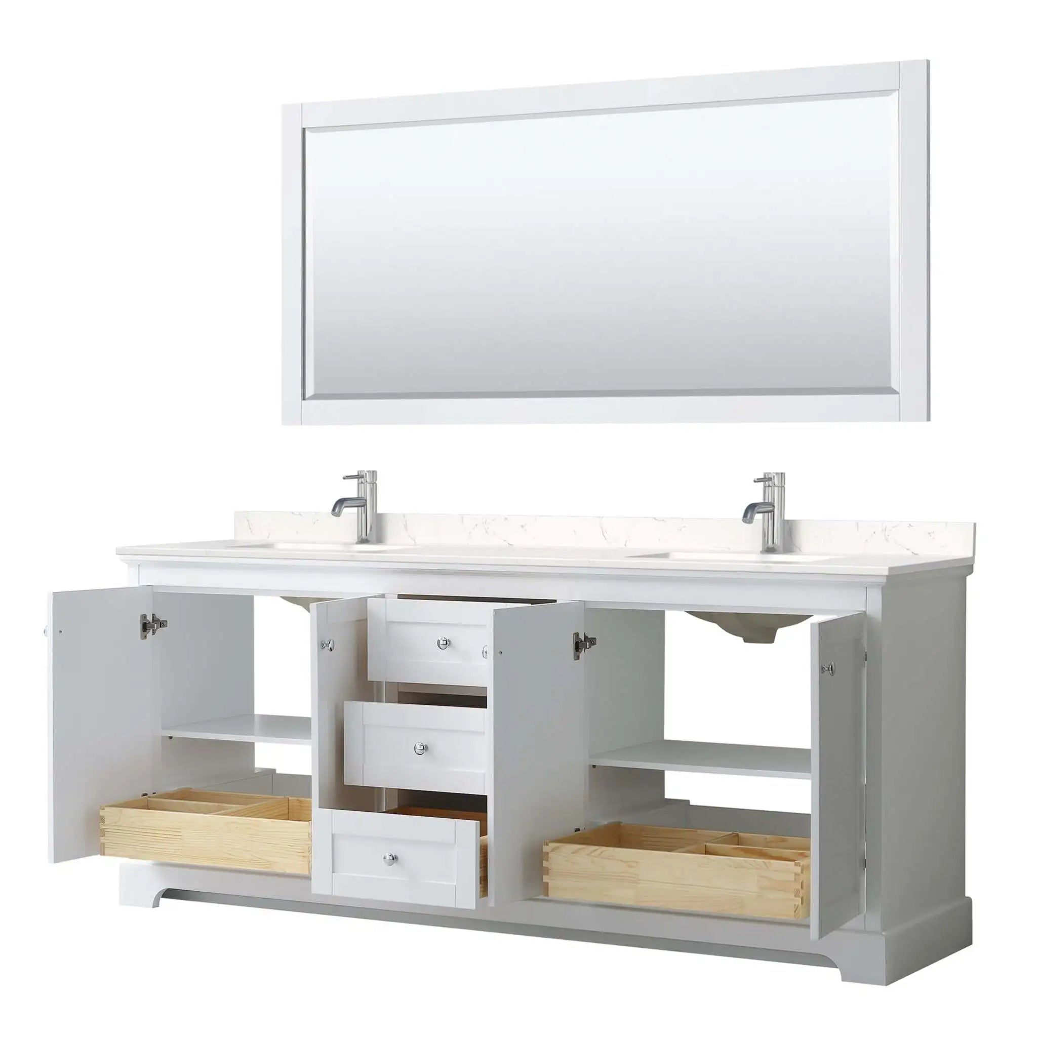80" Avery Double Bathroom Vanity in White with Polished Chrome Trim & 70" Mirror by Wyndham