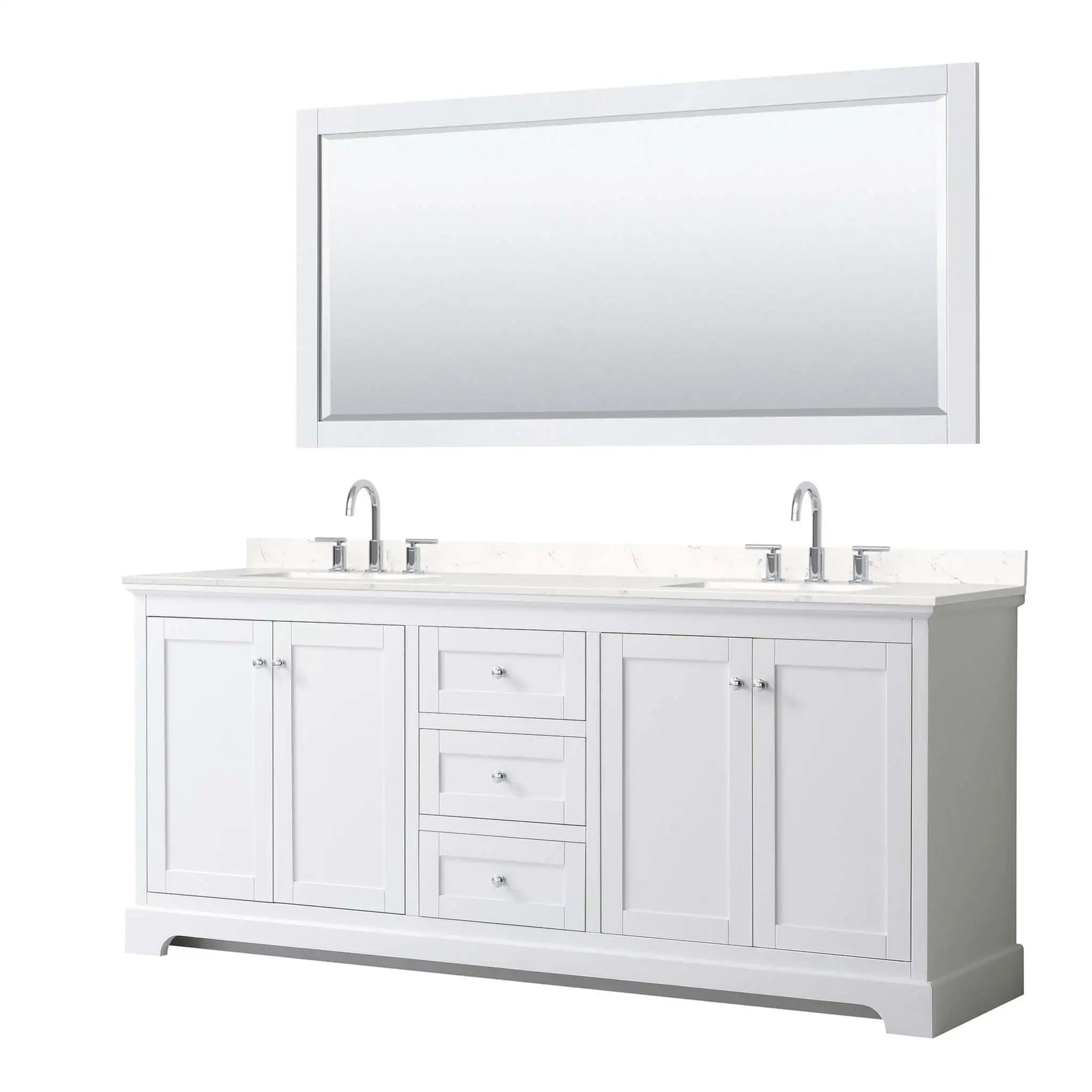 80" Avery Double Bathroom Vanity in White with Polished Chrome Trim & 70" Mirror by Wyndham