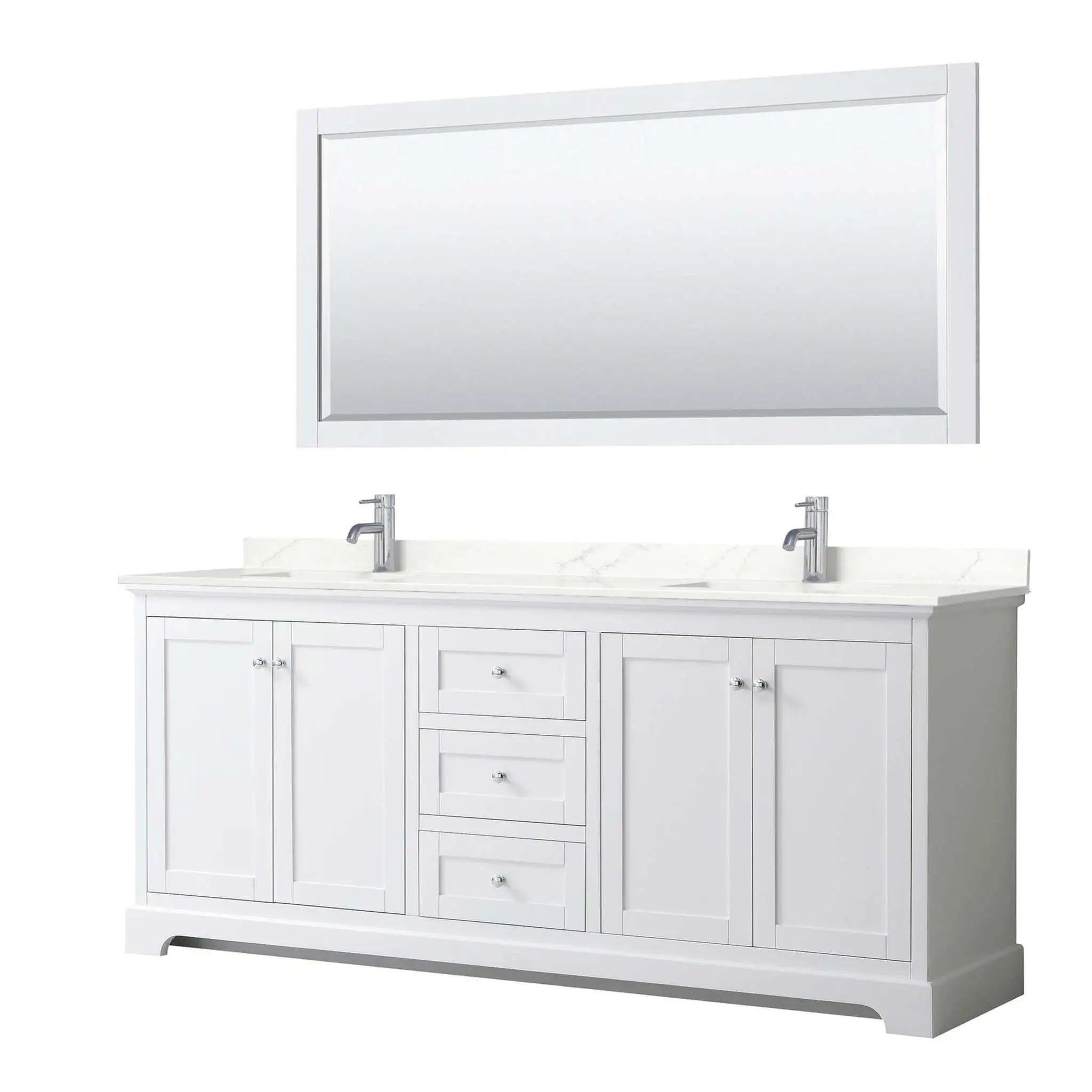80" Avery Double Bathroom Vanity in White with Polished Chrome Trim & 70" Mirror by Wyndham