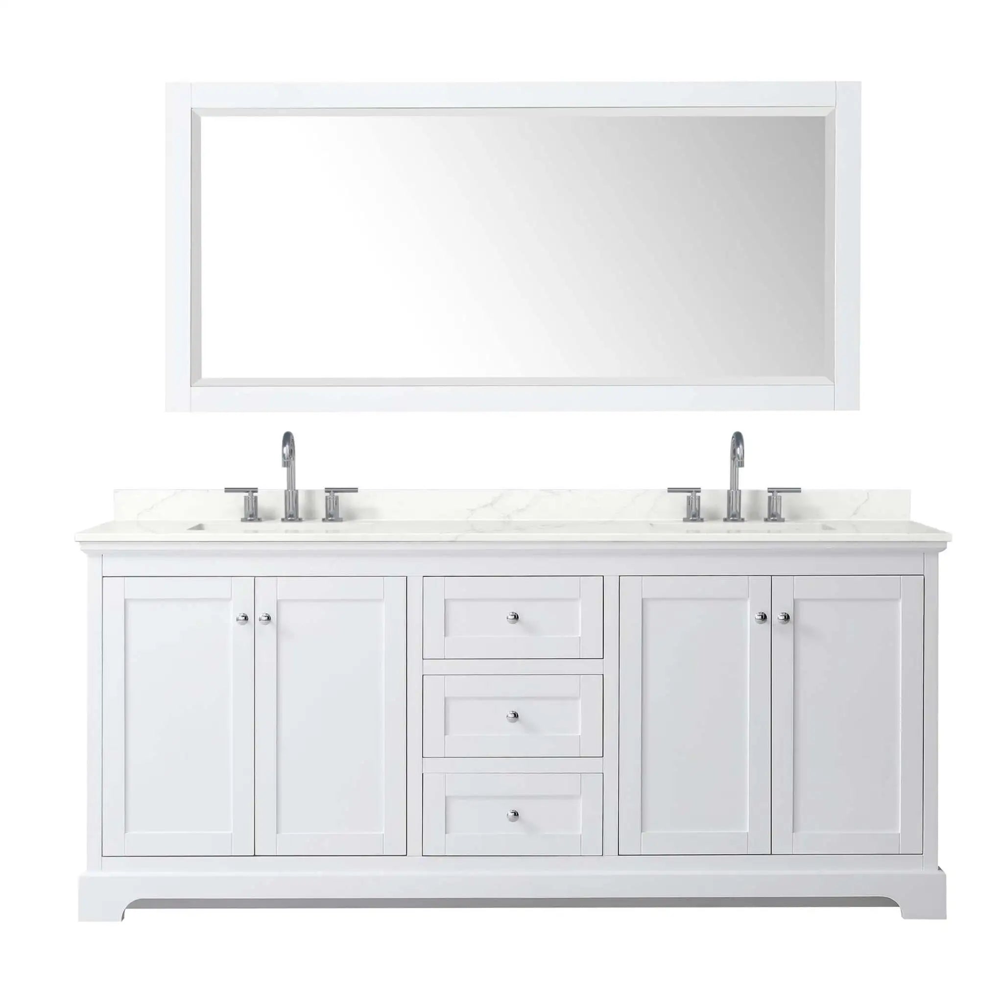 80" Avery Double Bathroom Vanity in White with Polished Chrome Trim & 70" Mirror by Wyndham