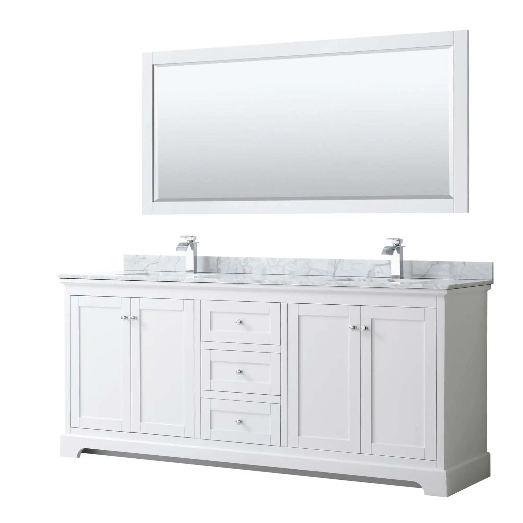 80" Avery Double Bathroom Vanity in White with Polished Chrome Trim & 70" Mirror by Wyndham