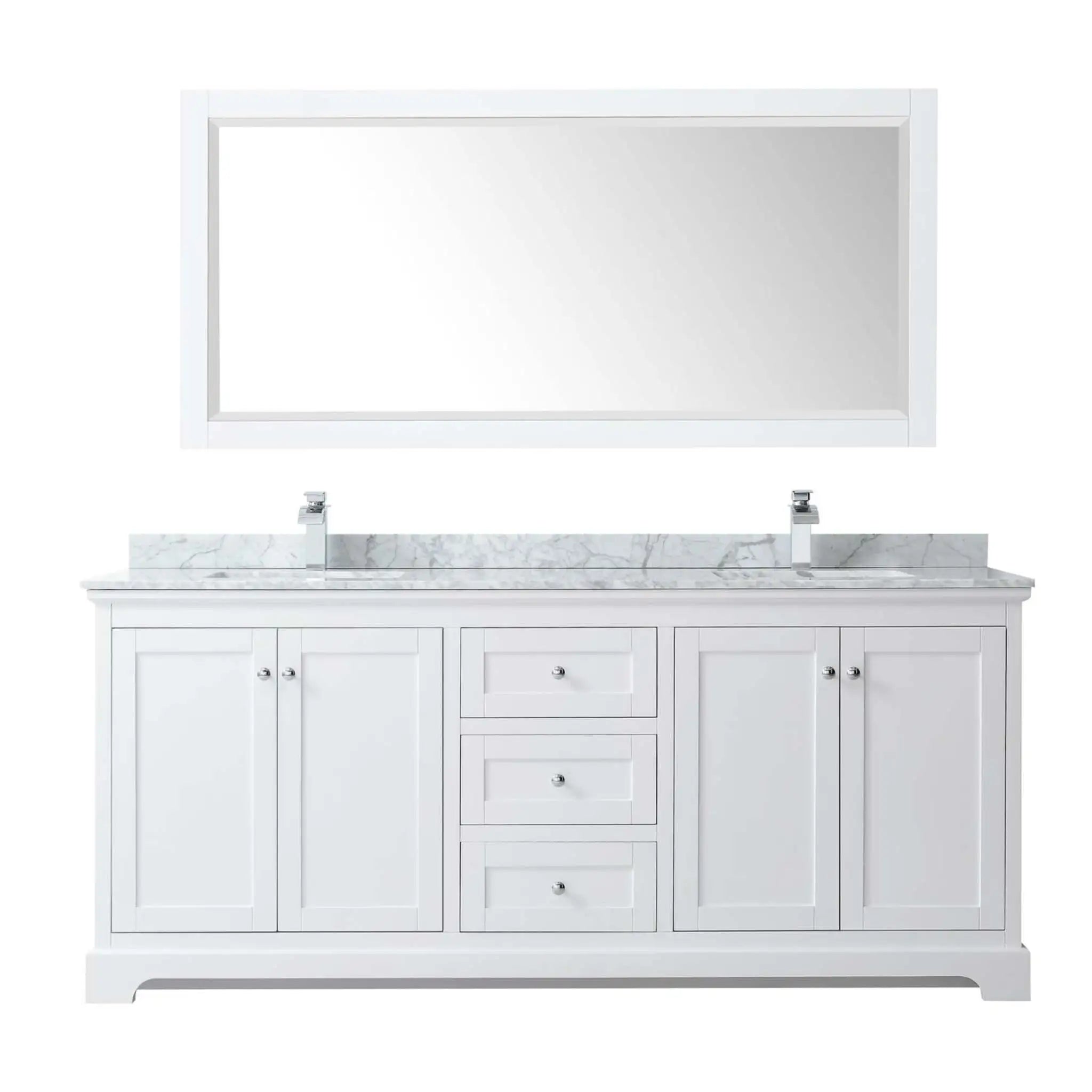 80" Avery Double Bathroom Vanity in White with Polished Chrome Trim & 70" Mirror by Wyndham