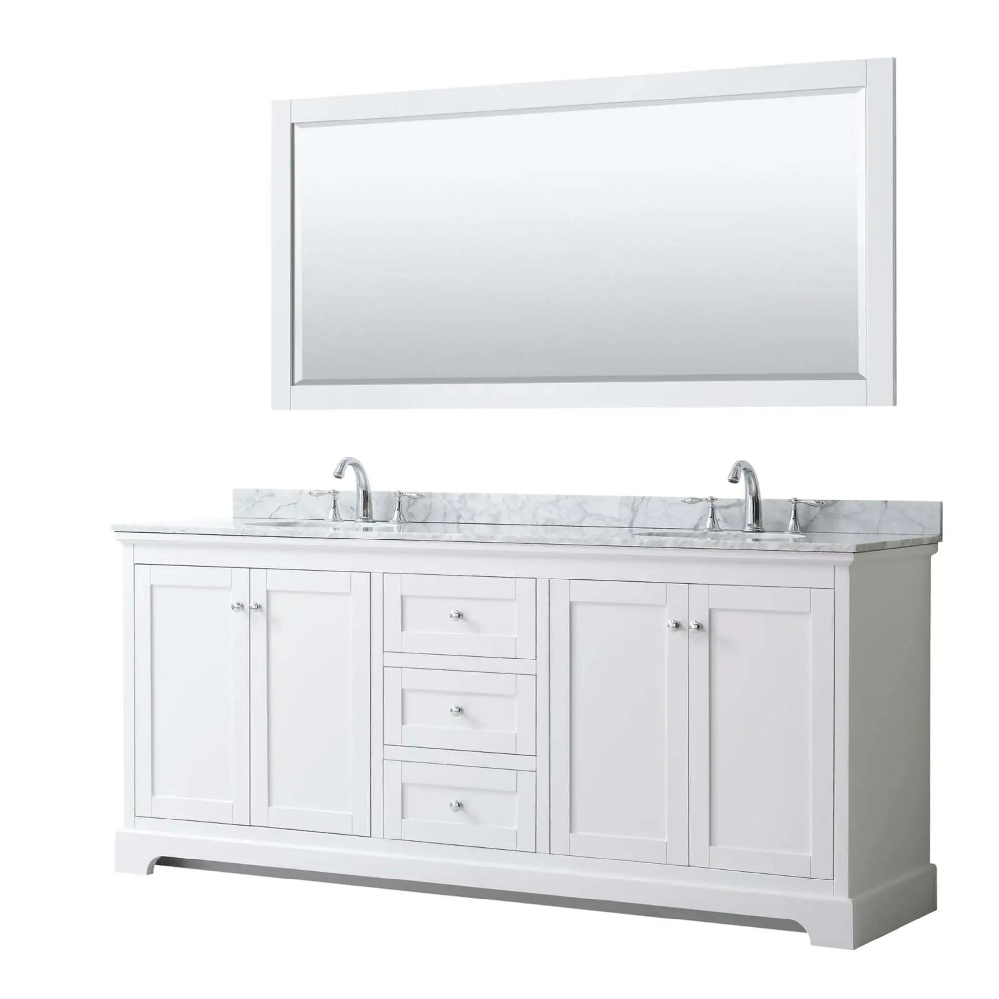 80" Avery Double Bathroom Vanity in White with Polished Chrome Trim & 70" Mirror by Wyndham