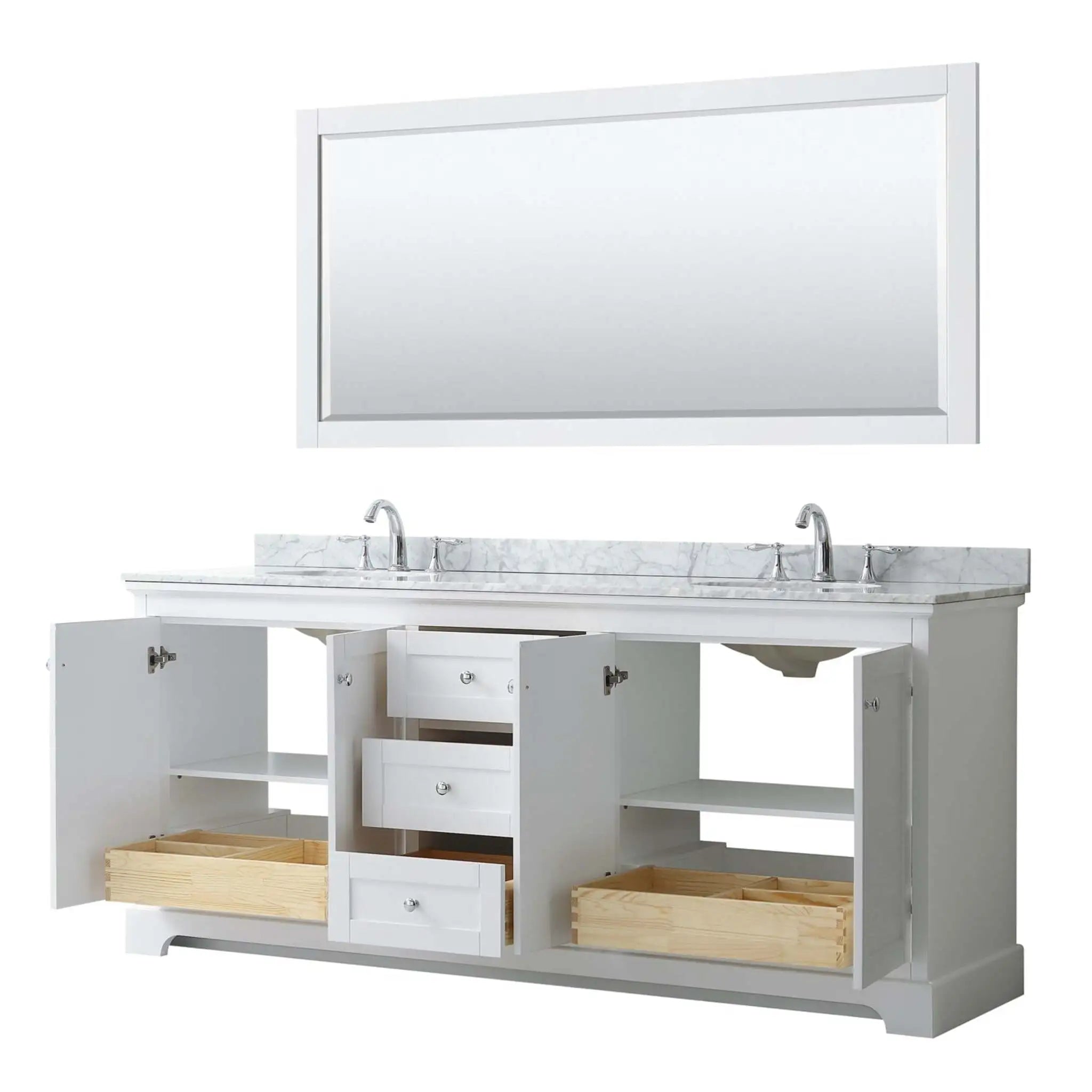 80" Avery Double Bathroom Vanity in White with Polished Chrome Trim & 70" Mirror by Wyndham
