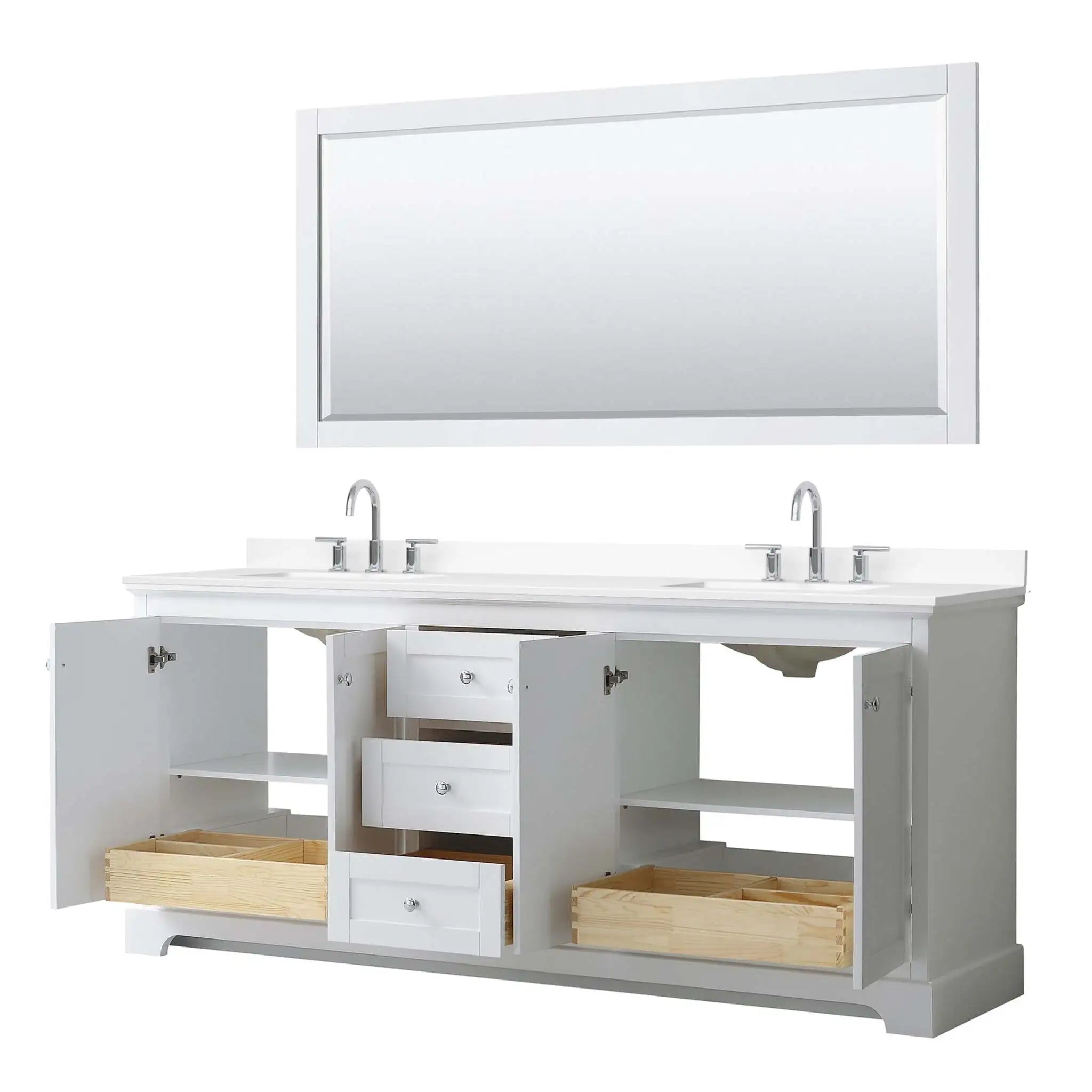 80" Avery Double Bathroom Vanity in White with Polished Chrome Trim & 70" Mirror by Wyndham