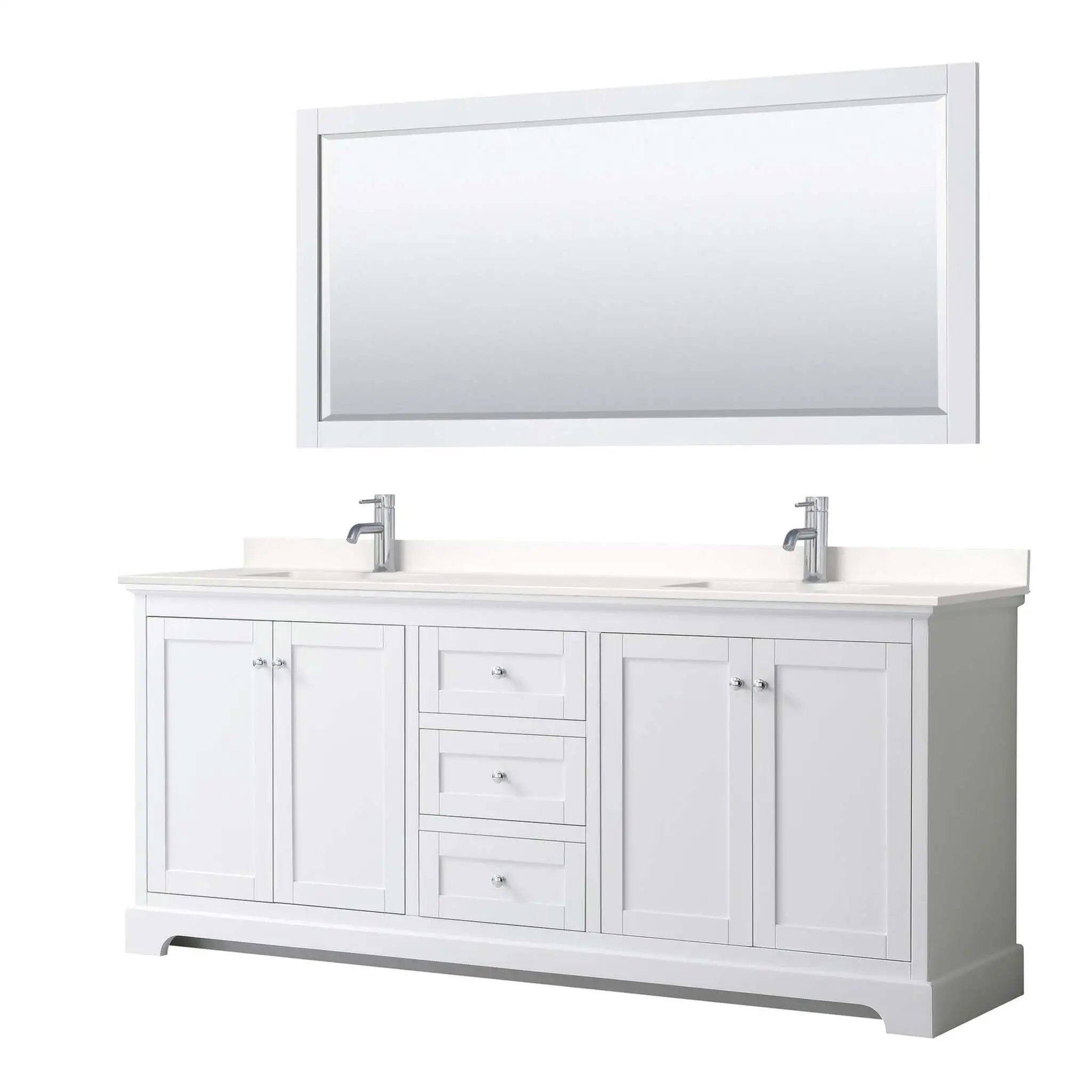 80" Avery Double Bathroom Vanity in White with Polished Chrome Trim & 70" Mirror by Wyndham