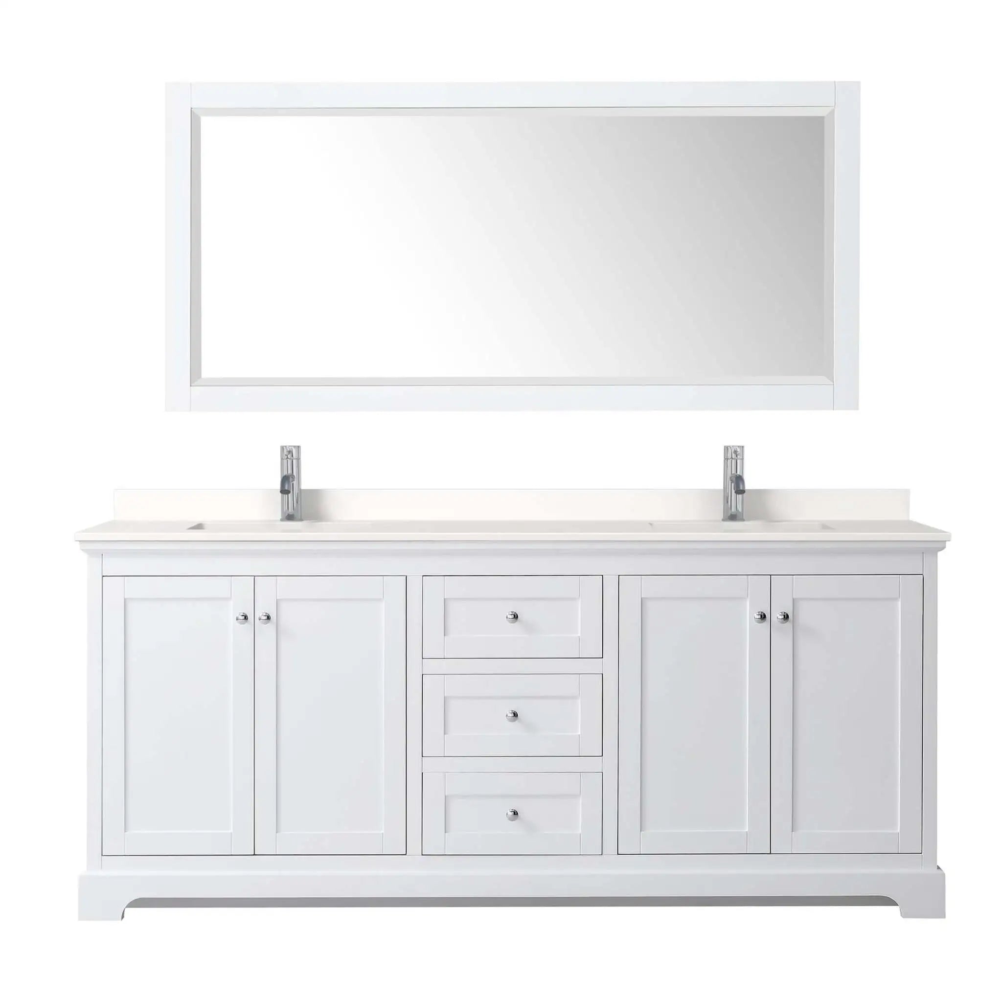 80" Avery Double Bathroom Vanity in White with Polished Chrome Trim & 70" Mirror by Wyndham