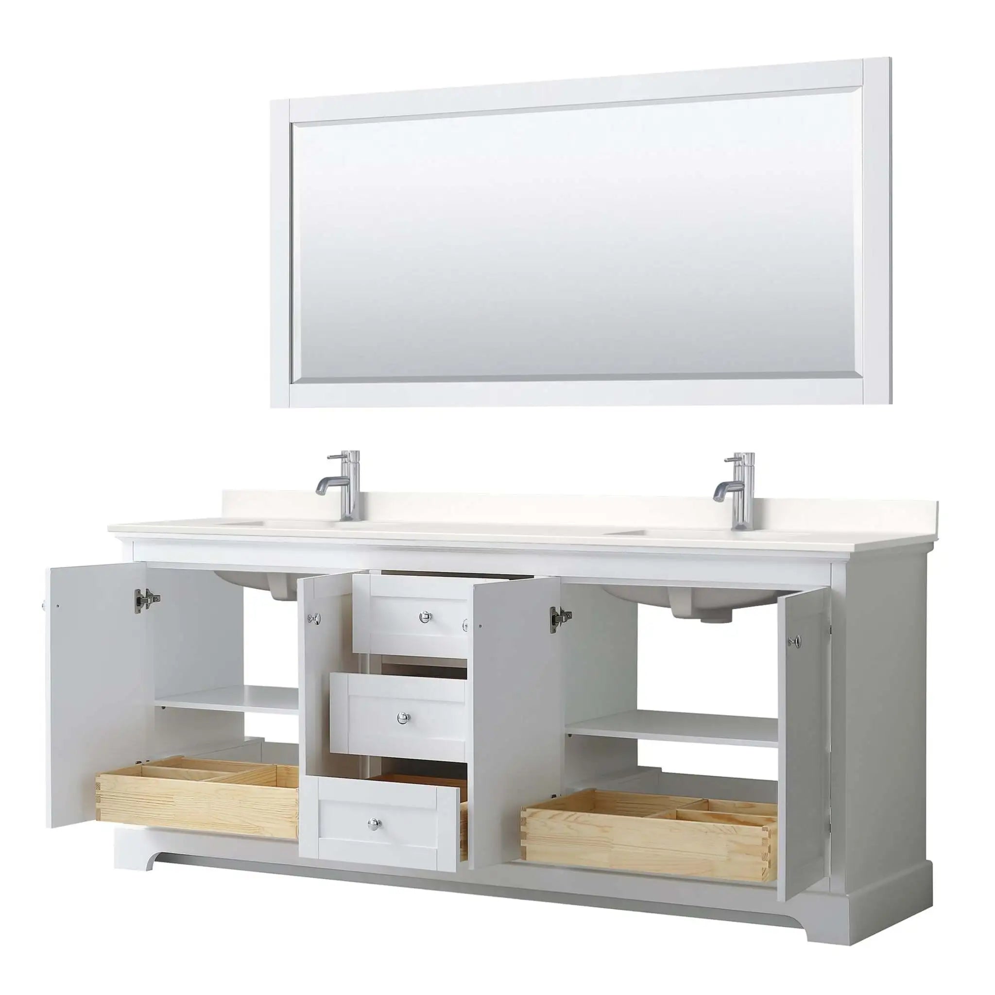 80" Avery Double Bathroom Vanity in White with Polished Chrome Trim & 70" Mirror by Wyndham