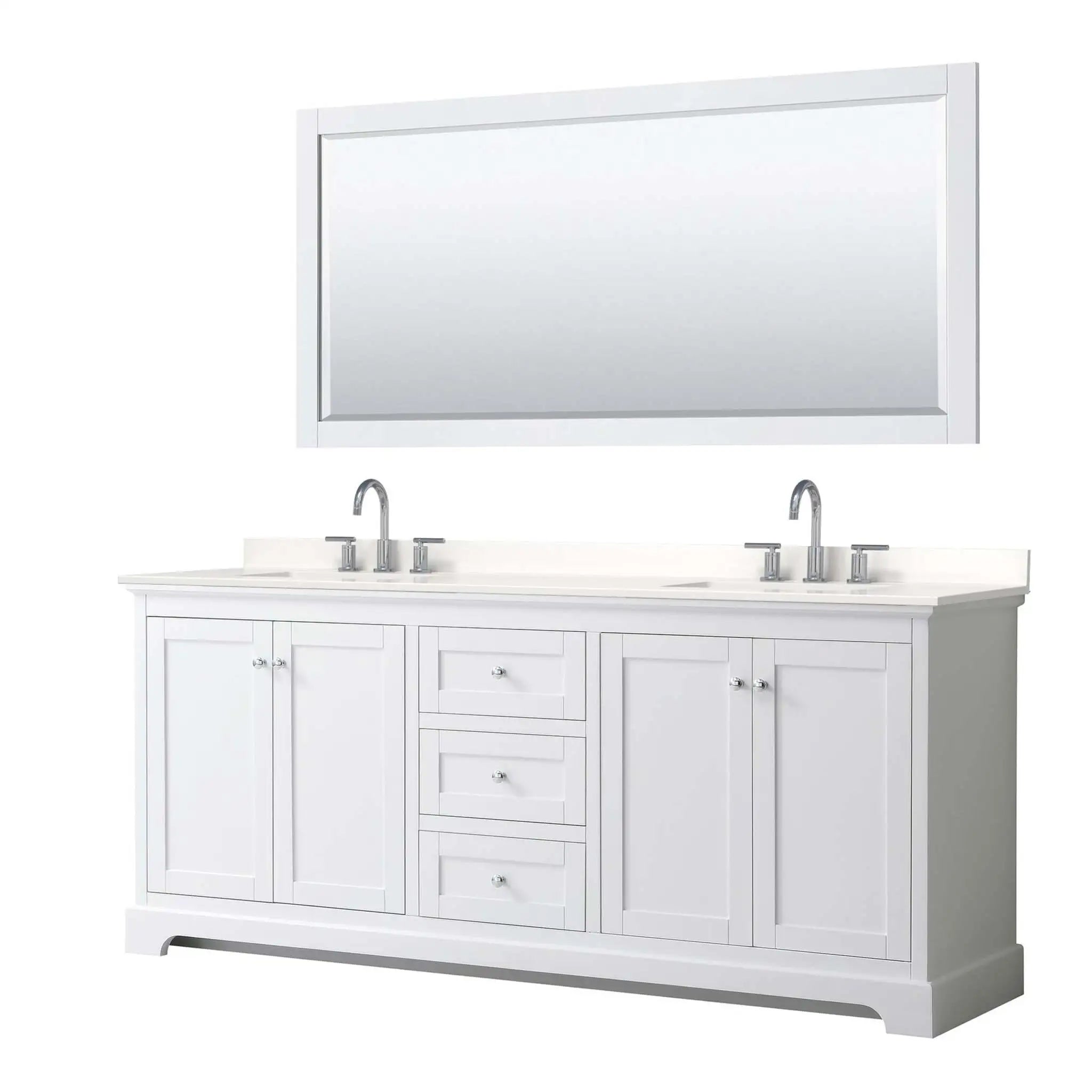 80" Avery Double Bathroom Vanity in White with Polished Chrome Trim & 70" Mirror by Wyndham