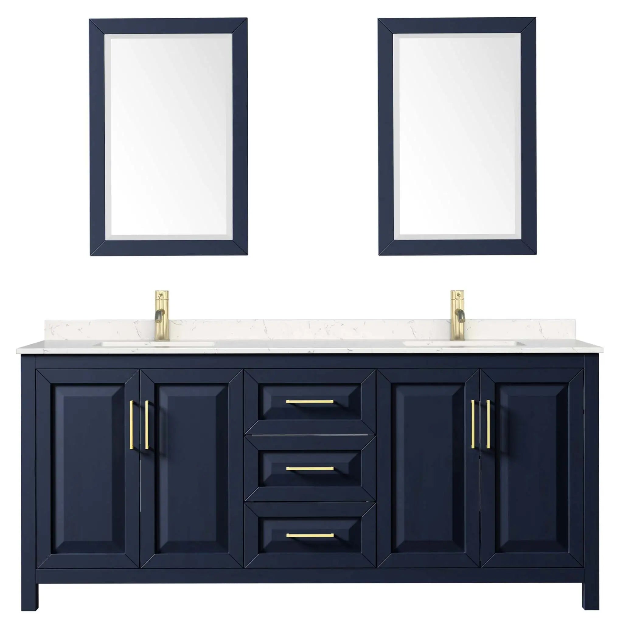 80" Daria Double Bathroom Vanity in Dark Blue with Brushed Gold Trim & 24" Mirror by Wyndham