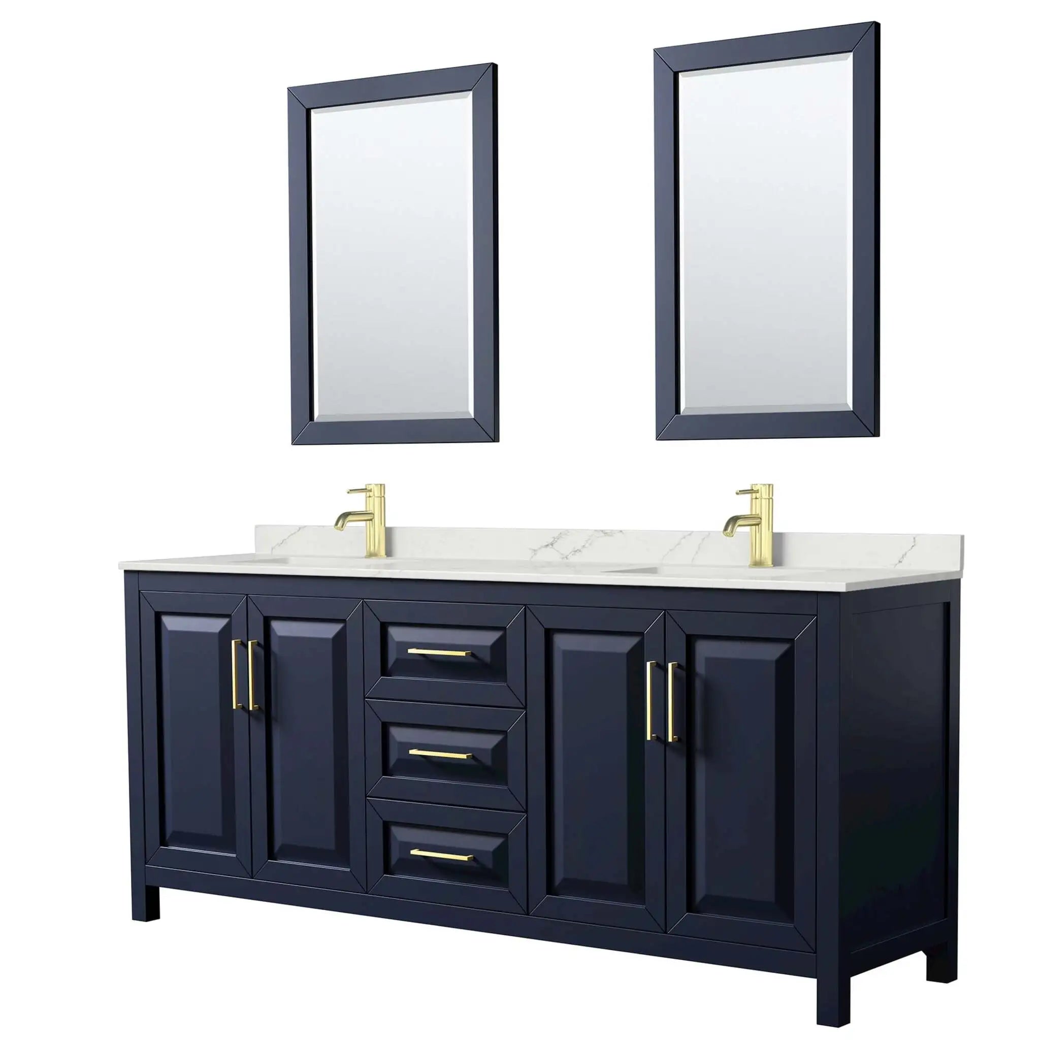80" Daria Double Bathroom Vanity in Dark Blue with Brushed Gold Trim & 24" Mirror by Wyndham