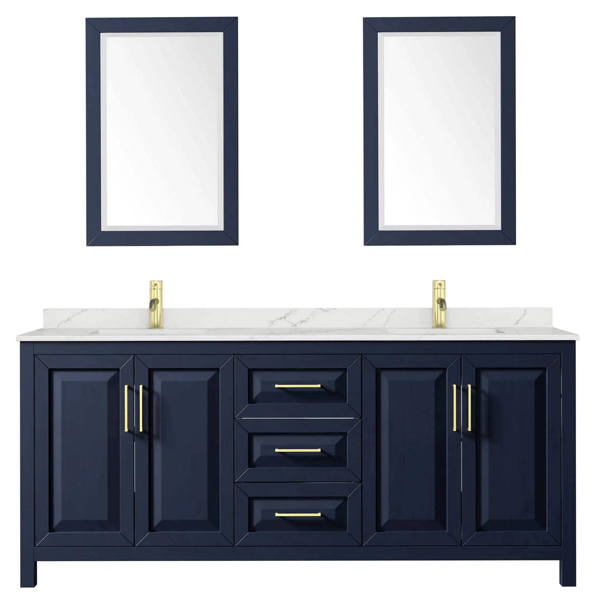 80" Daria Double Bathroom Vanity in Dark Blue with Brushed Gold Trim & 24" Mirror by Wyndham
