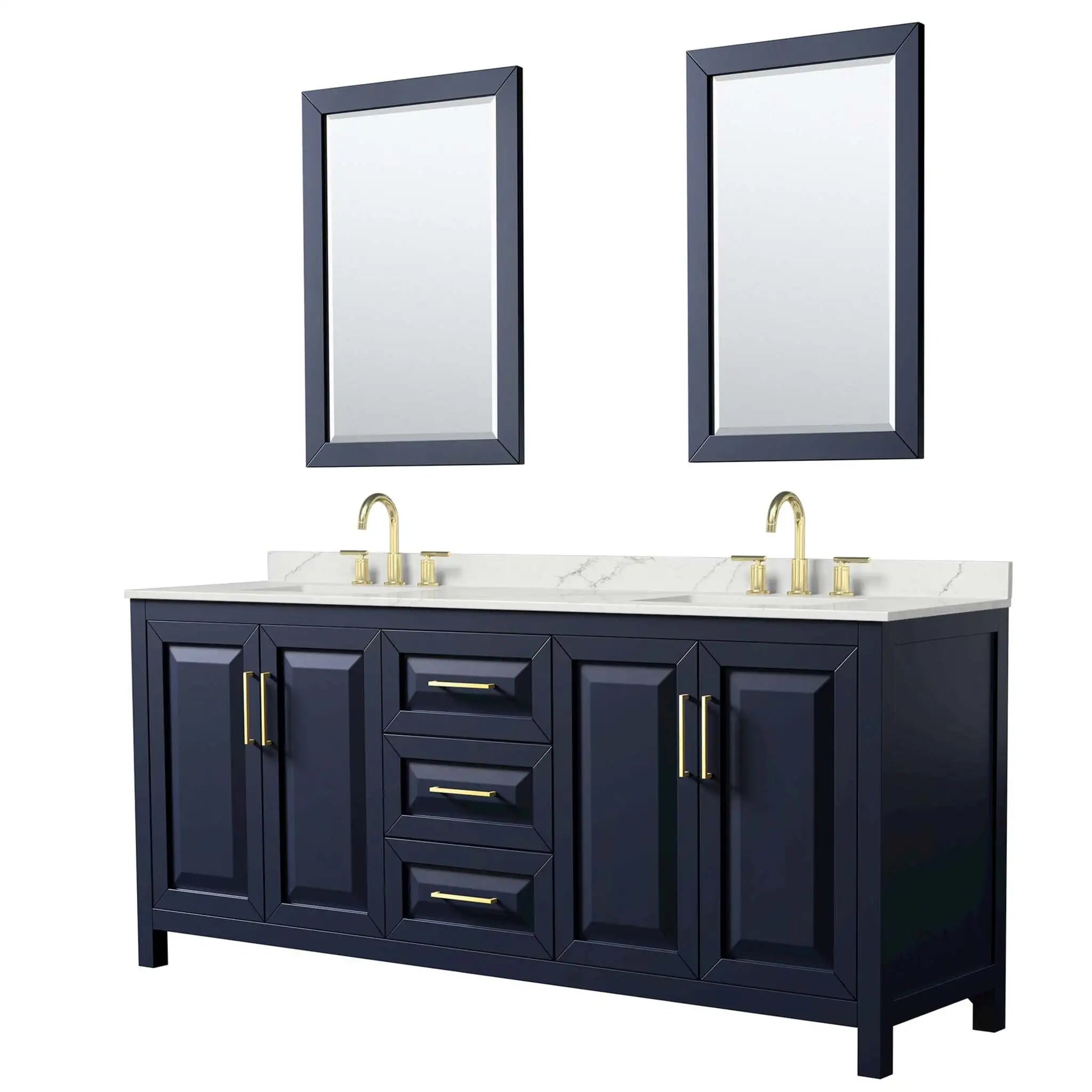 80" Daria Double Bathroom Vanity in Dark Blue with Brushed Gold Trim & 24" Mirror by Wyndham