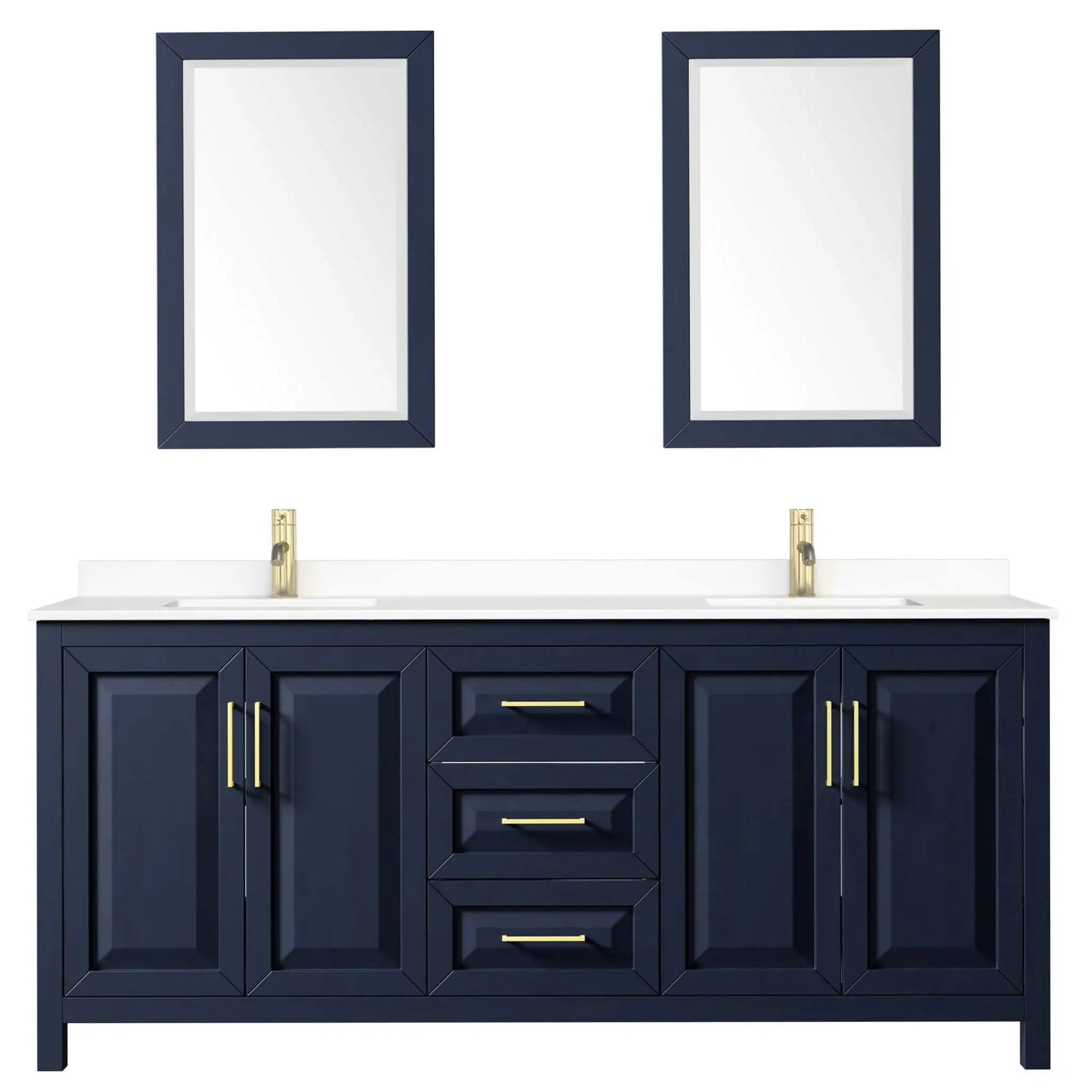 80" Daria Double Bathroom Vanity in Dark Blue with Brushed Gold Trim & 24" Mirror by Wyndham
