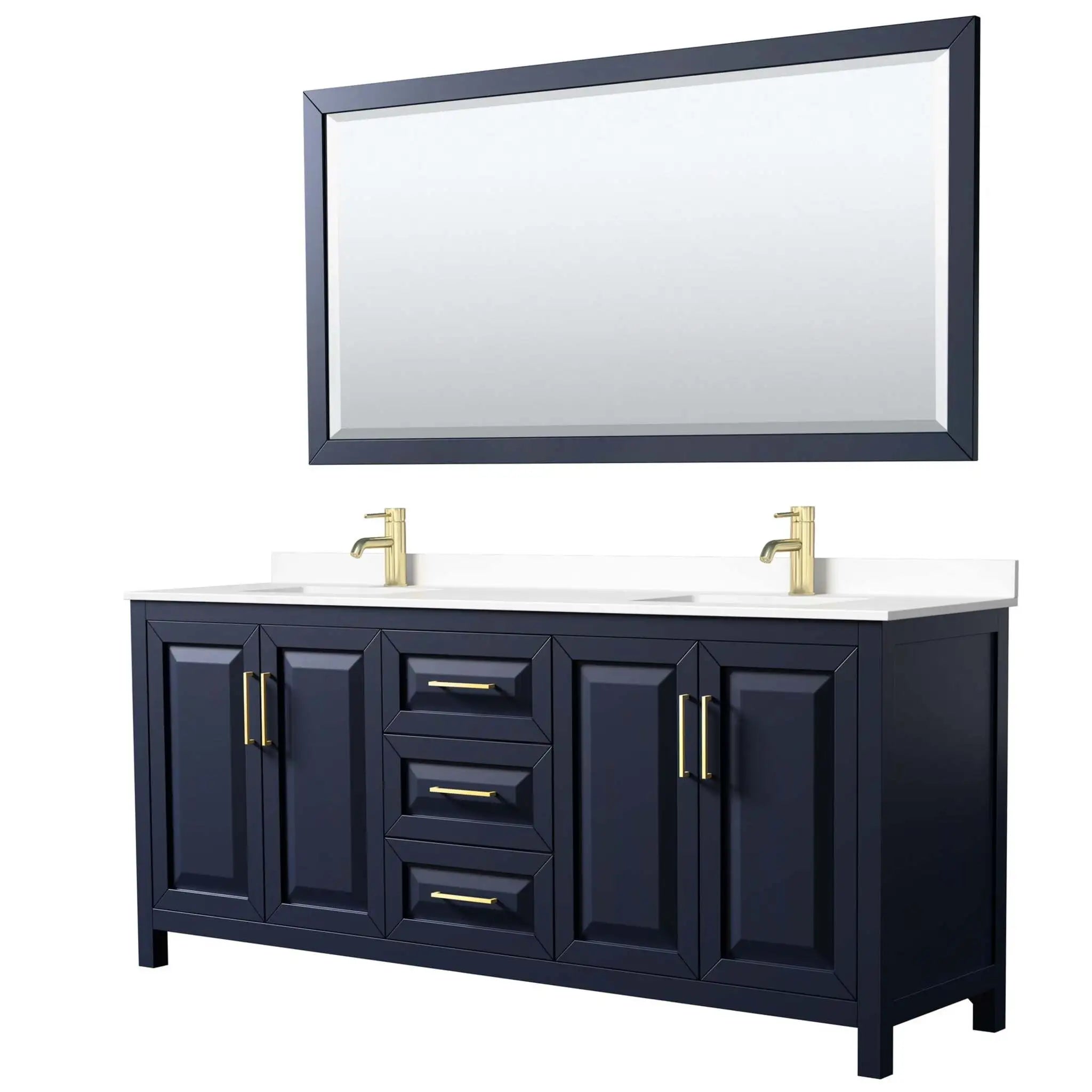 80" Daria Double Bathroom Vanity in Dark Blue with Brushed Gold Trim & 70" Mirror by Wyndham