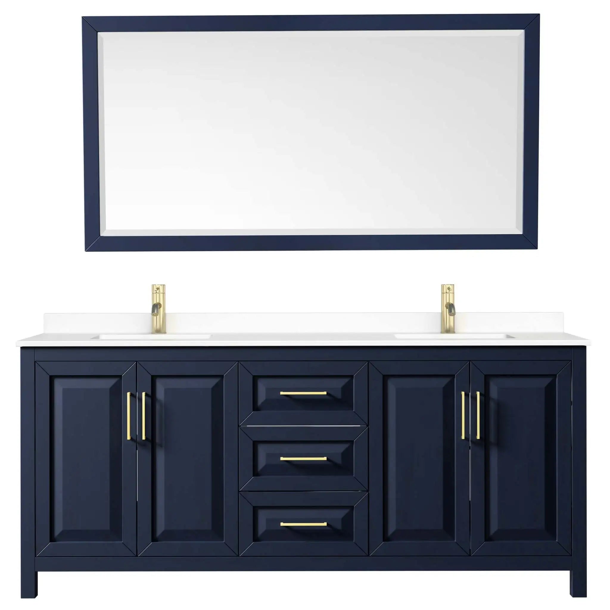 80" Daria Double Bathroom Vanity in Dark Blue with Brushed Gold Trim & 70" Mirror by Wyndham