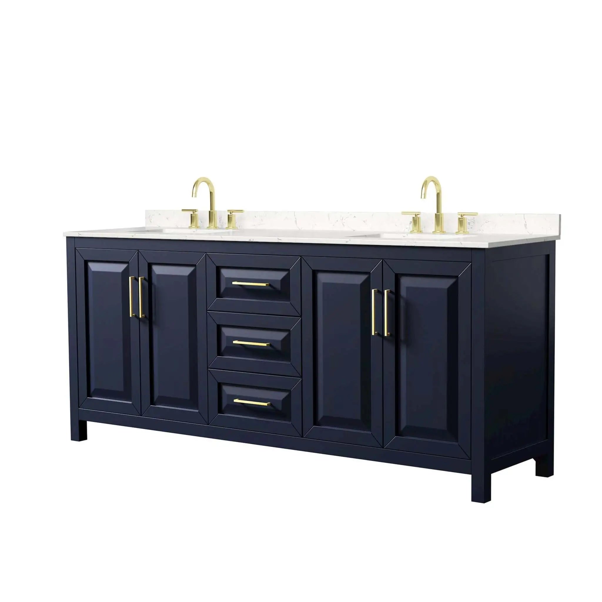 80" Daria Double Bathroom Vanity in Dark Blue with Brushed Gold Trim by Wyndham