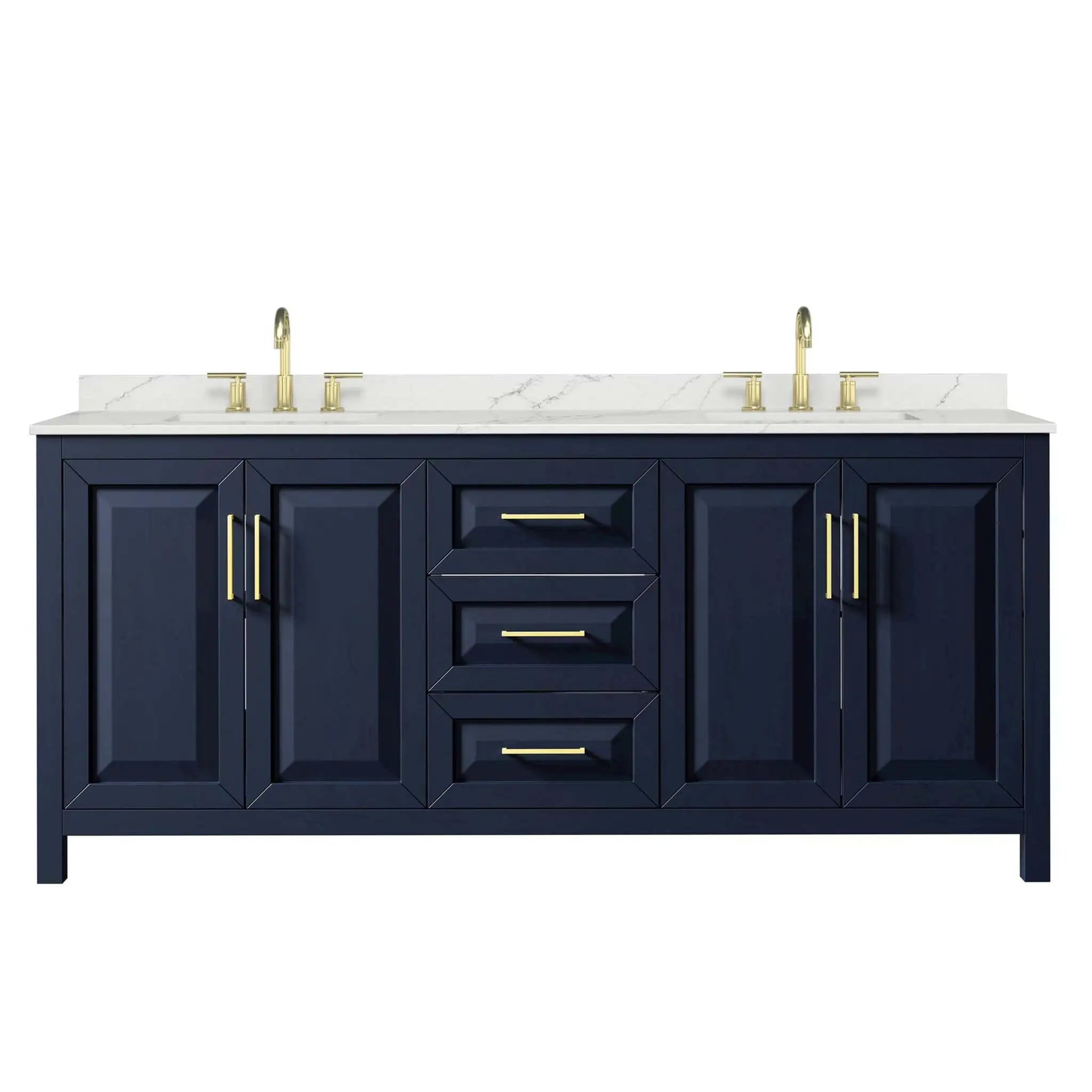 80" Daria Double Bathroom Vanity in Dark Blue with Brushed Gold Trim by Wyndham