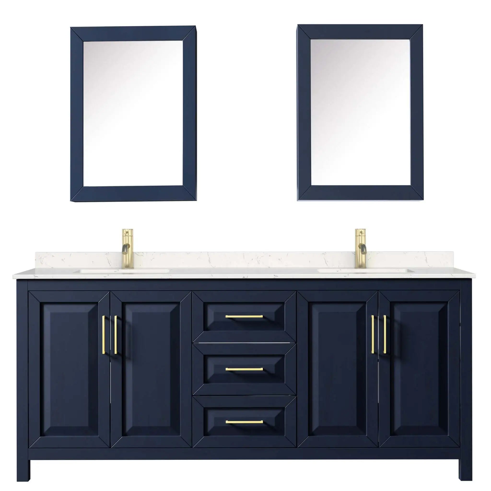 80" Daria Double Bathroom Vanity in Dark Blue with Brushed Gold Trim & Medicine Cabinet by Wyndham