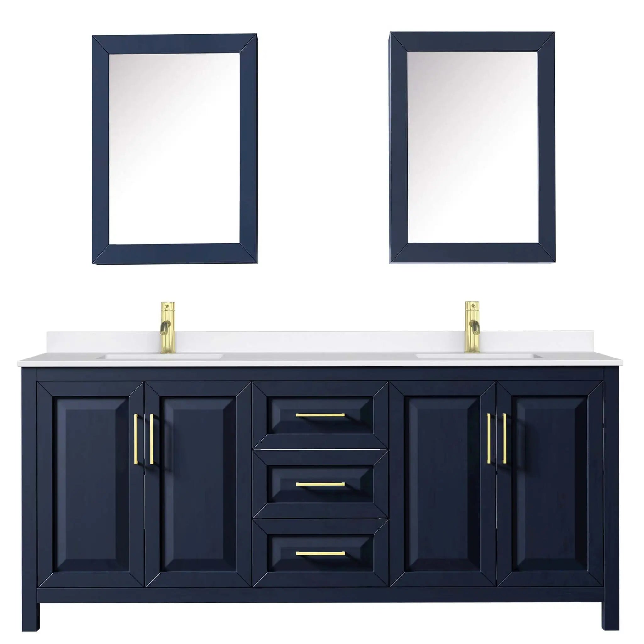 80" Daria Double Bathroom Vanity in Dark Blue with Brushed Gold Trim & Medicine Cabinet by Wyndham