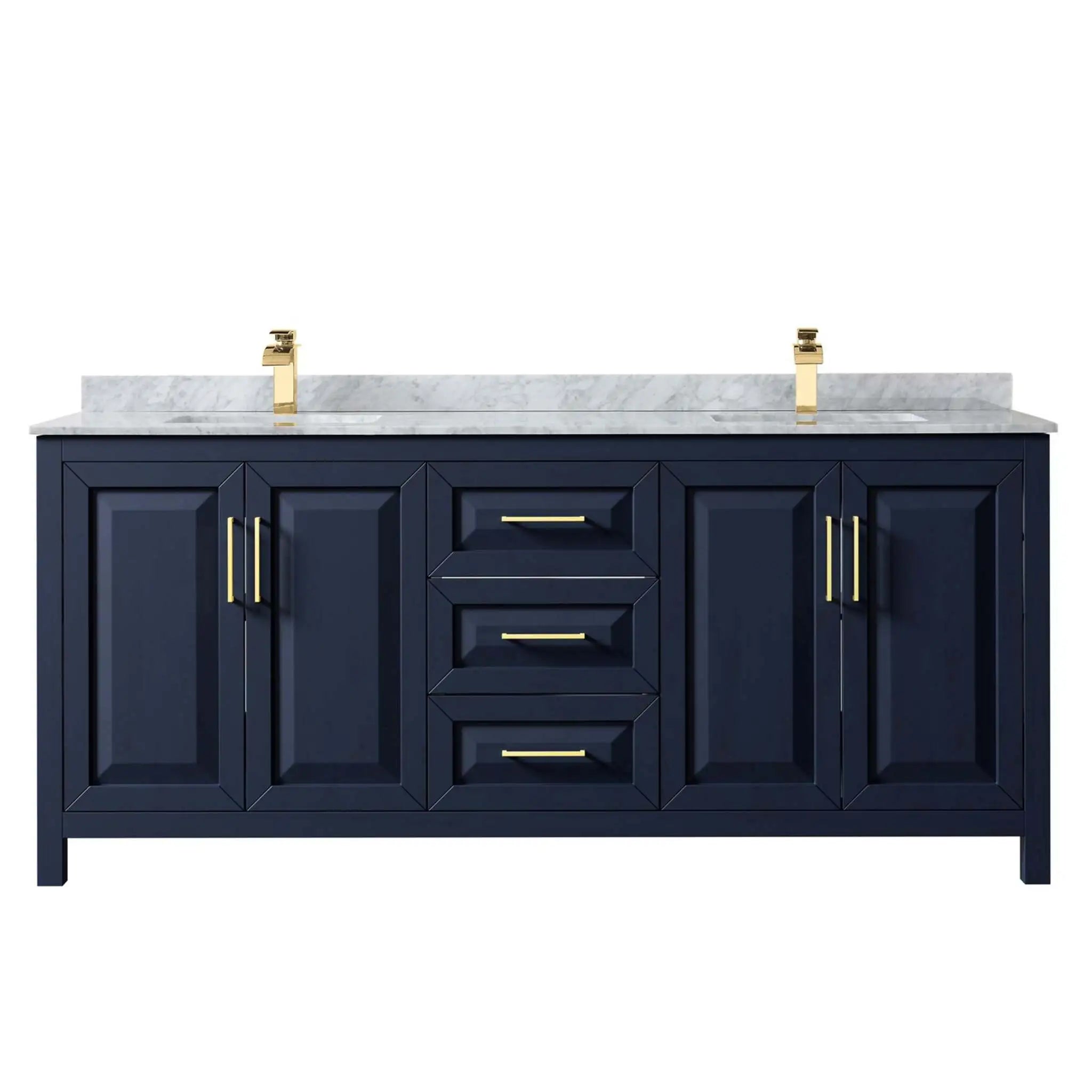 80" Daria Double Bathroom Vanity in Dark Blue with Brushed Gold Trim by Wyndham
