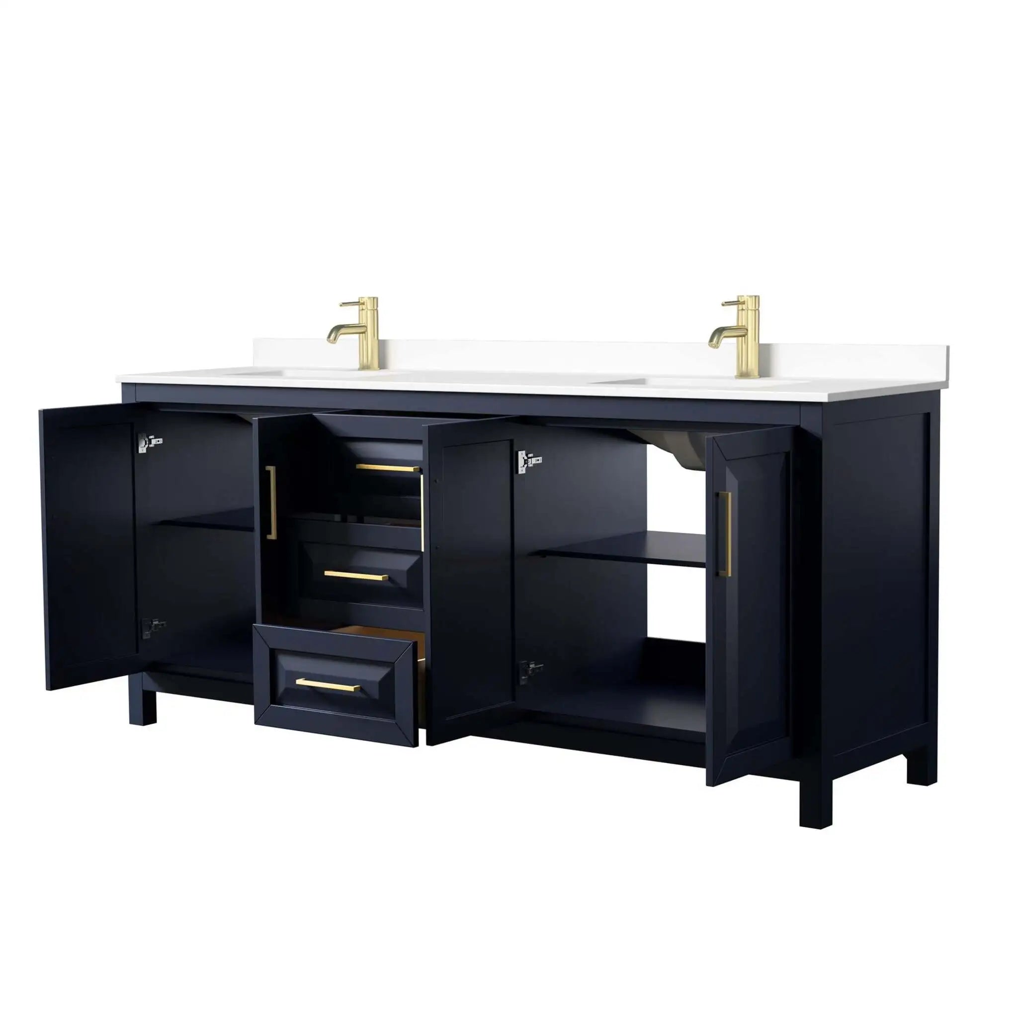 80" Daria Double Bathroom Vanity in Dark Blue with Brushed Gold Trim by Wyndham